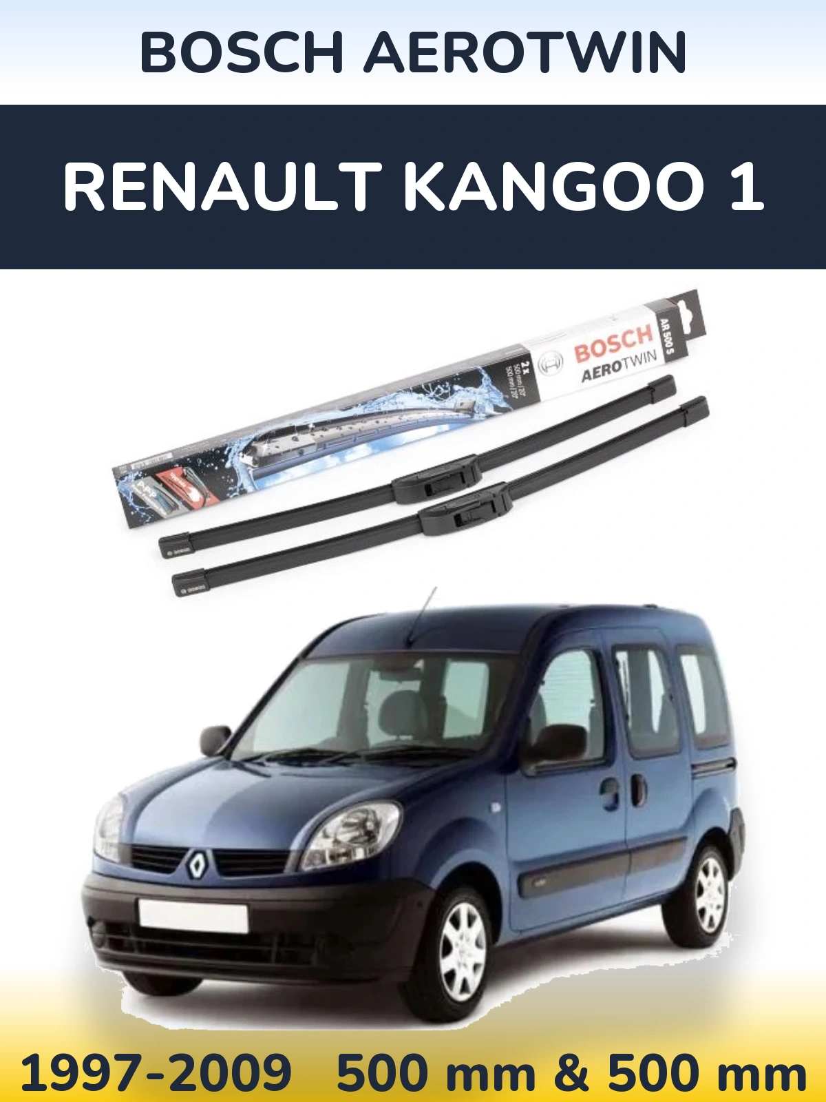 Komplet przednich wycieraczek BOSCH AeroTwin 500 & 500 mm do Renault Kangoo 1 1997-2009