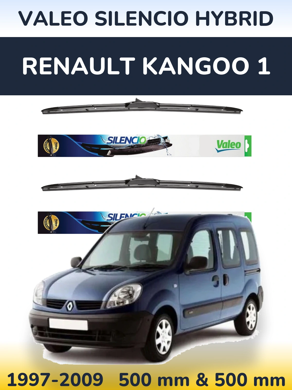 Komplet przednich wycieraczek Valeo Silencio Hybrid 500 & 500 mm do Renault Kangoo 1 1997-2009