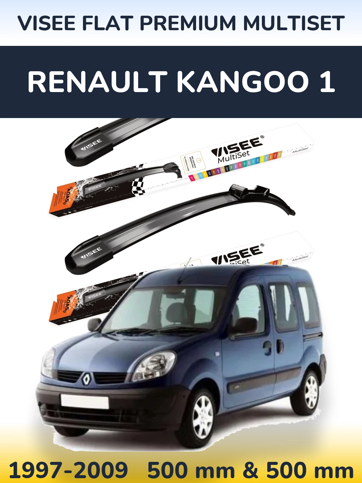 Komplet przednich wycieraczek VISEE FLAT PREMIUM MultiSet 500 & 500 mm do Renault Kangoo 1 1997-2009