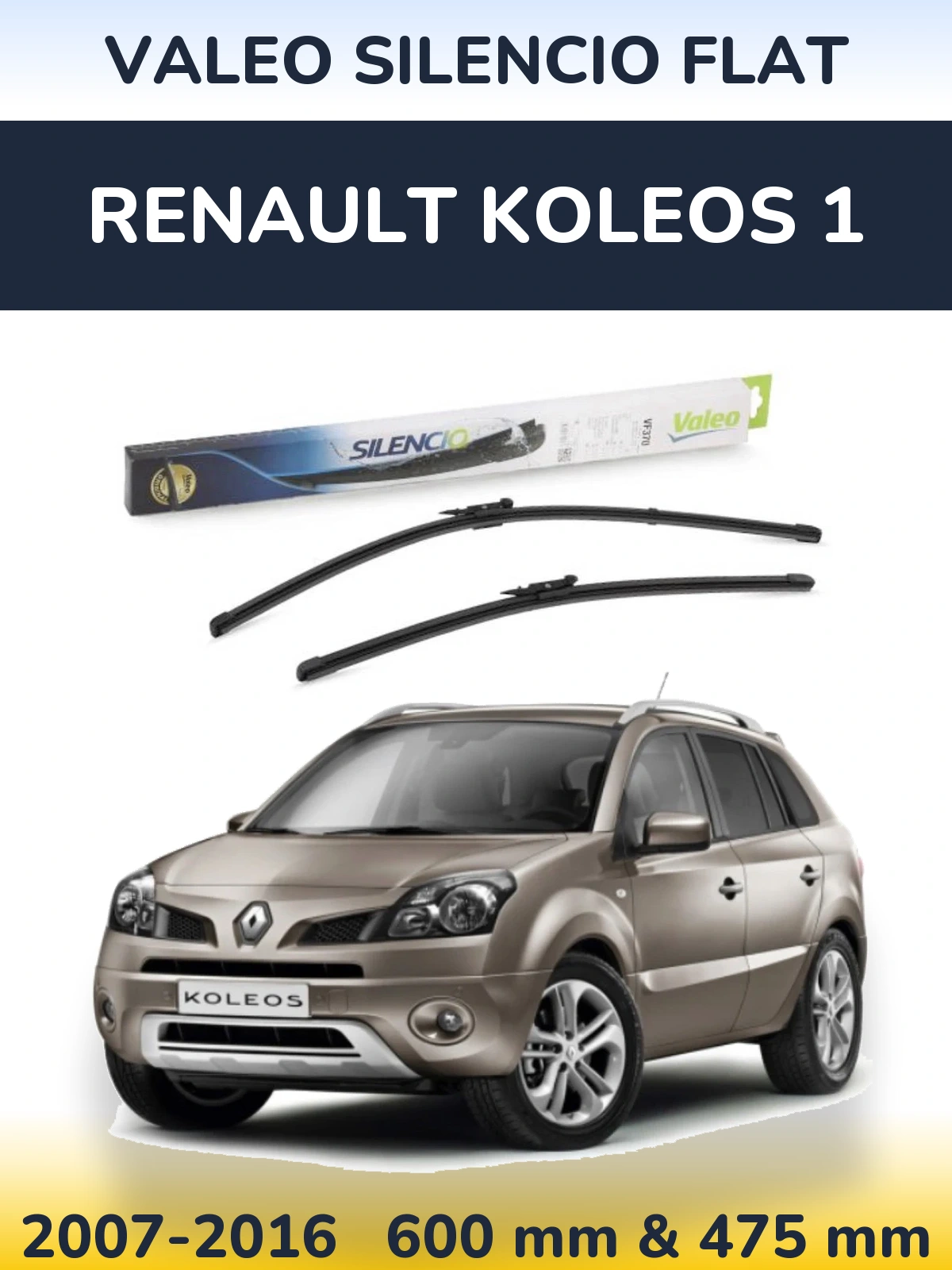 Komplet przednich wycieraczek Valeo Silencio Flat 600 & 475 mm do Renault Koleos 1 2007-2016