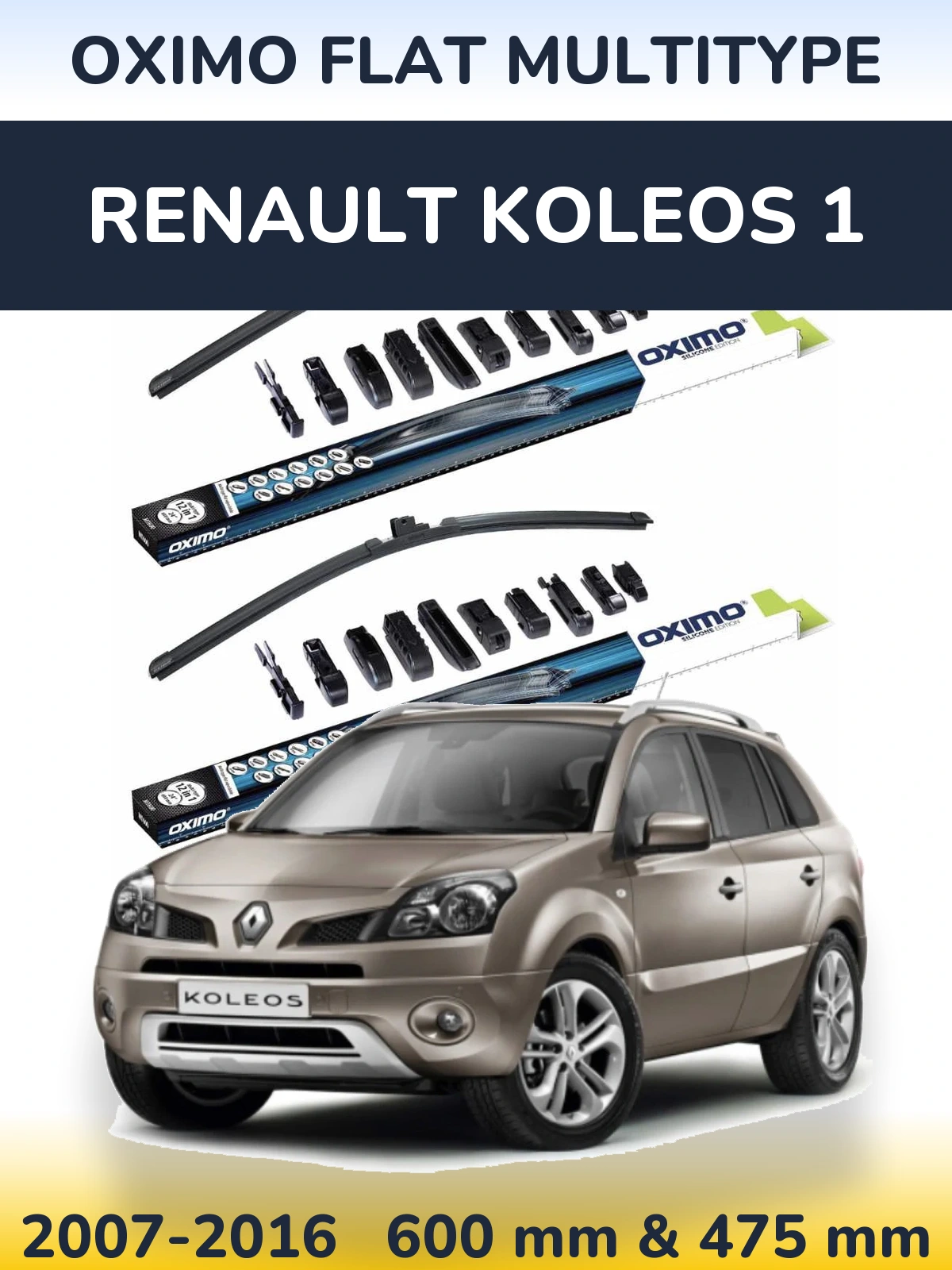 Komplet przednich wycieraczek Oximo Flat MultiType 600 & 475 mm do Renault Koleos 1 2007-2016