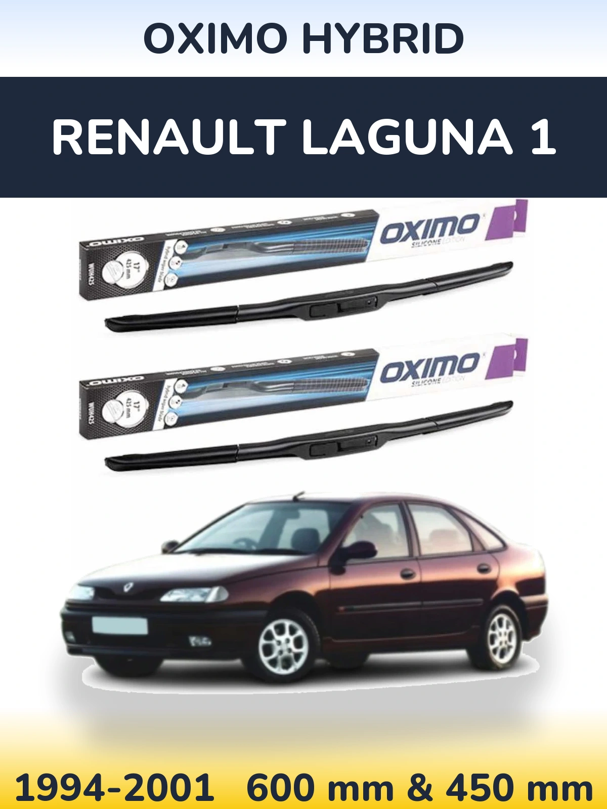 Front wiper blade set Oximo Hybrid 600 & 450 mm for Renault Laguna 1 1994-2001
