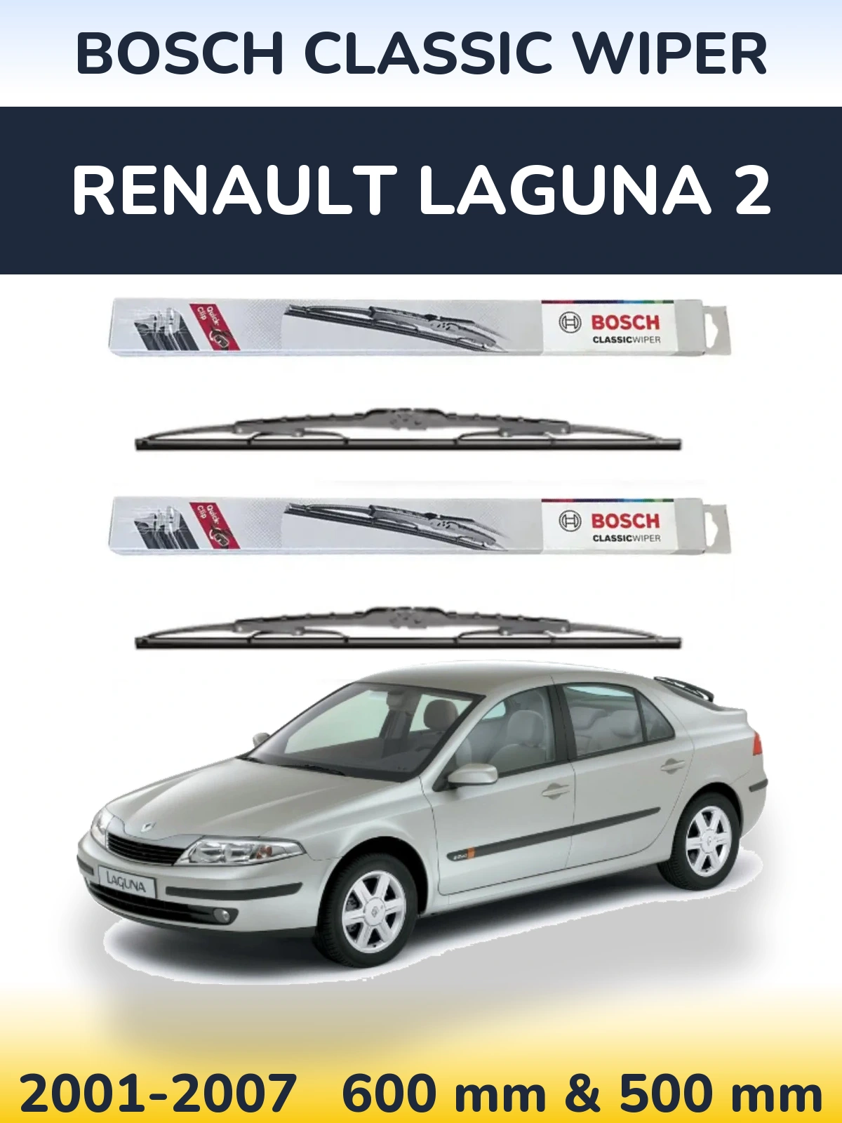 Komplet przednich wycieraczek BOSCH Classic Wiper 600 & 500 mm do Renault Laguna 2 2001-2007