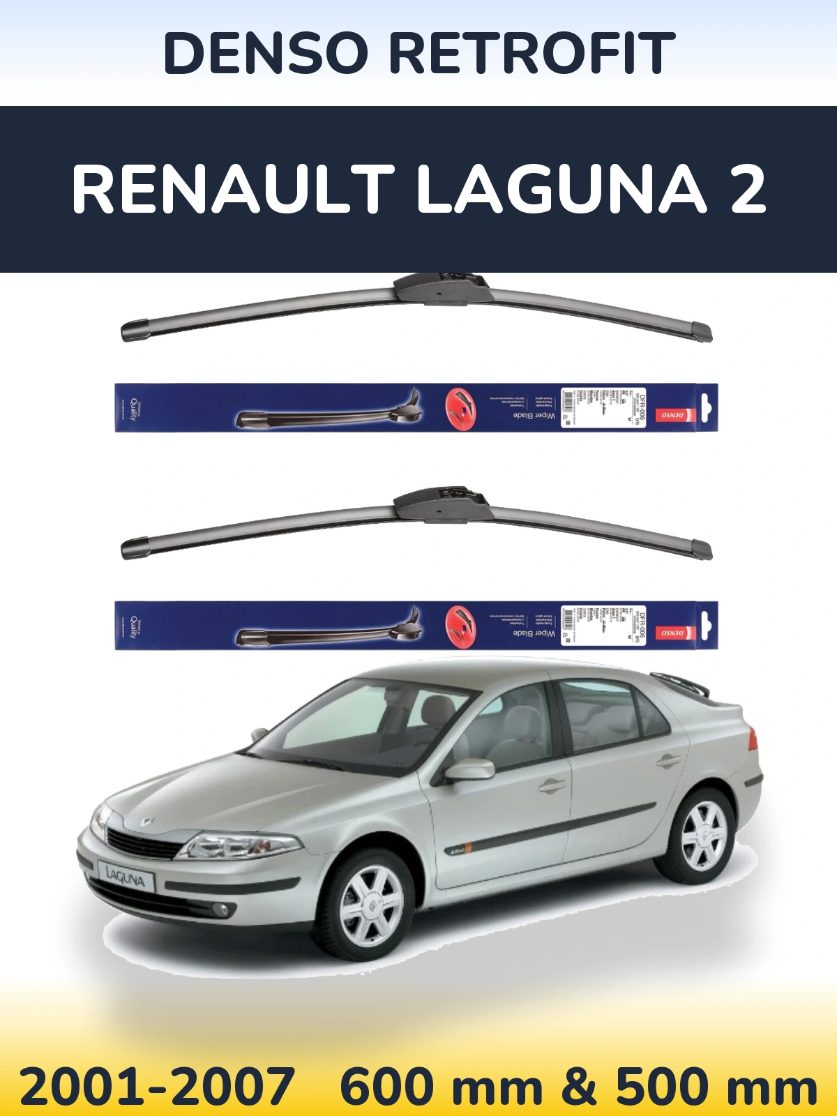 Komplet przednich wycieraczek Denso Retrofit 600 & 500 mm do Renault Laguna 2 2001-2007