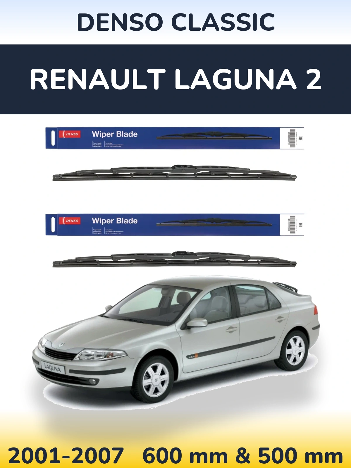 Komplet przednich wycieraczek Denso Classic 600 & 500 mm do Renault Laguna 2 2001-2007