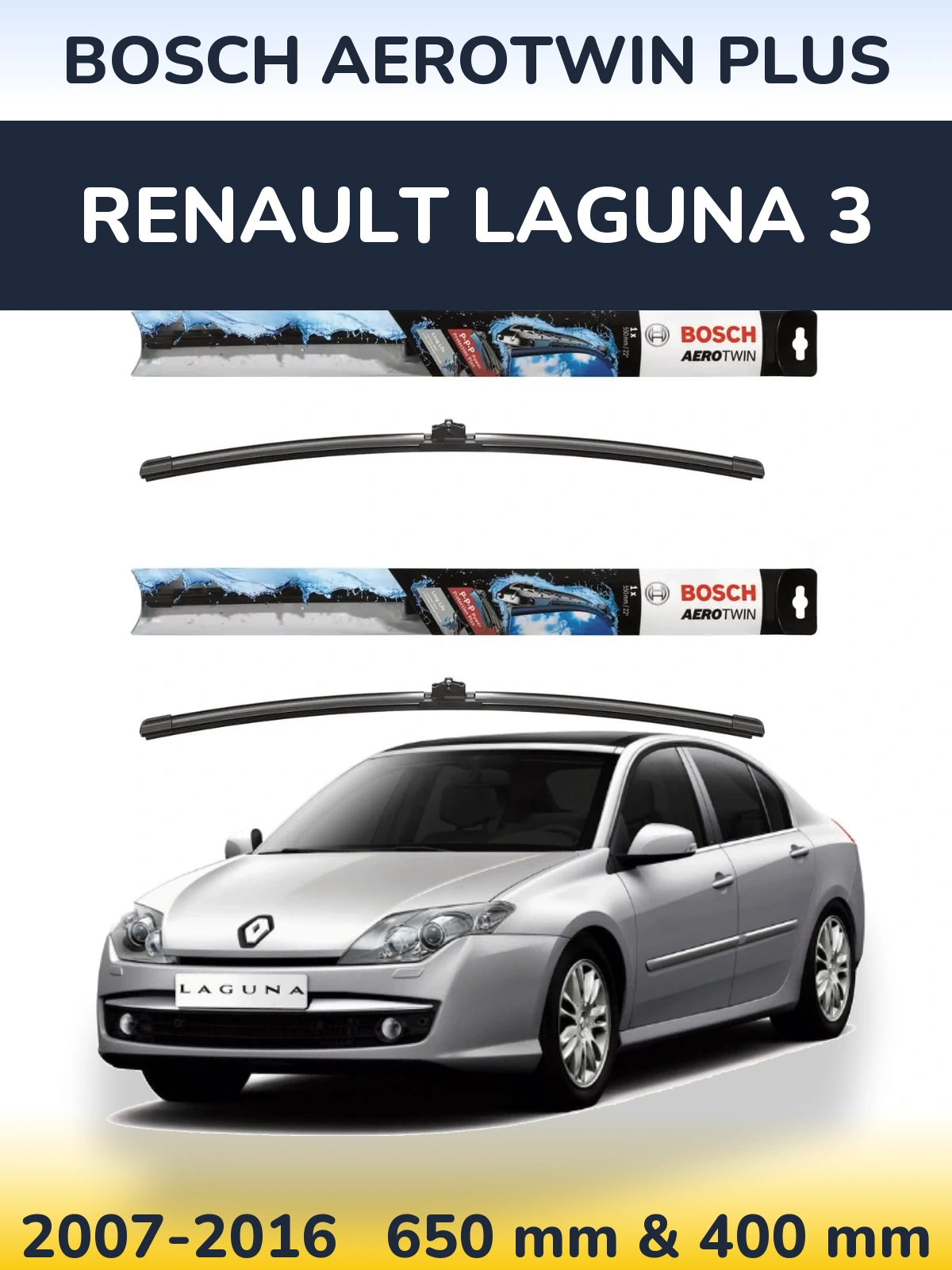 Komplet przednich wycieraczek BOSCH AeroTwin Plus 650 & 400 mm do Renault Laguna 3 2007-2016