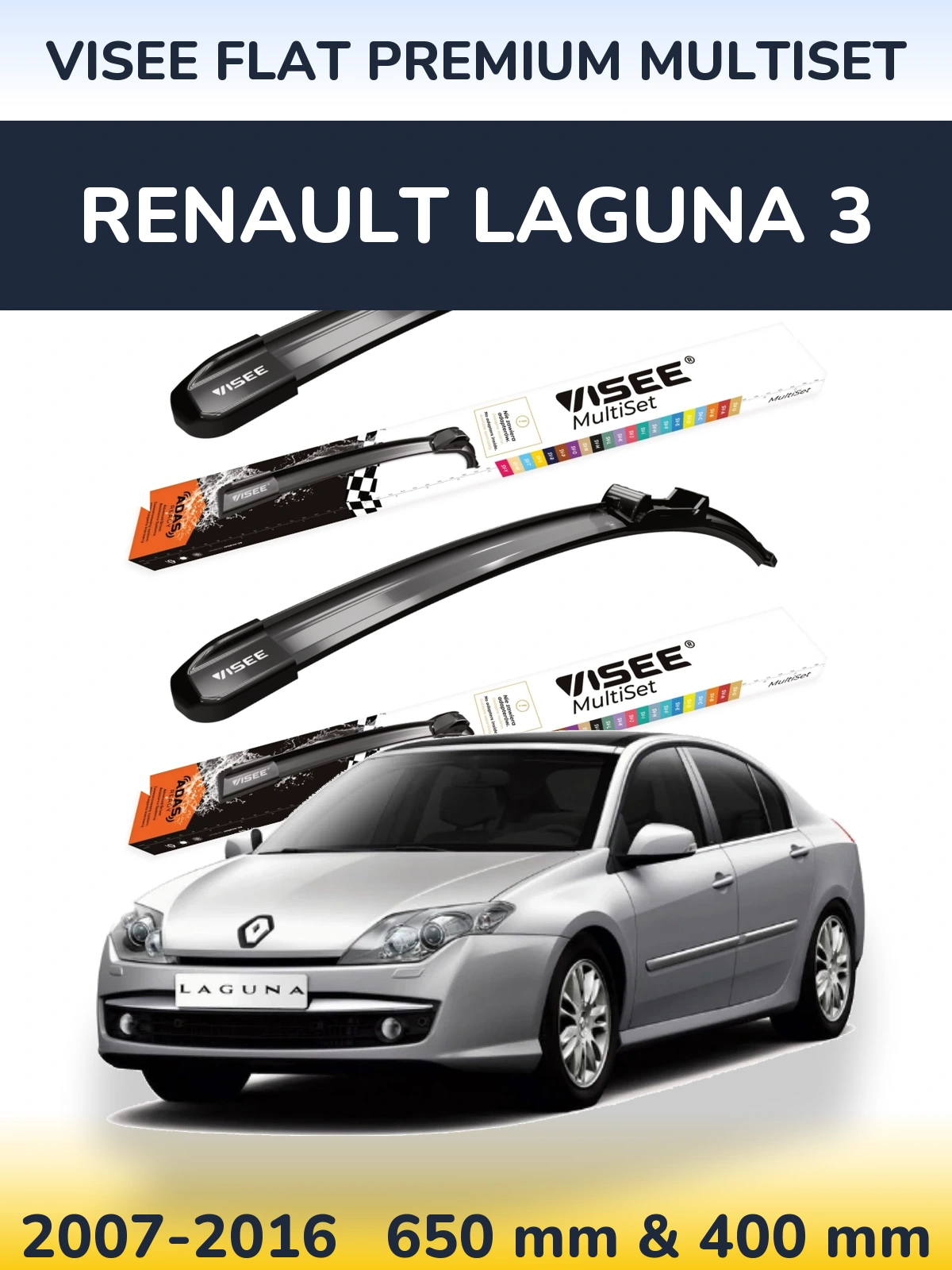 Komplet przednich wycieraczek VISEE FLAT PREMIUM MultiSet 650 & 400 mm do Renault Laguna 3 2007-2016