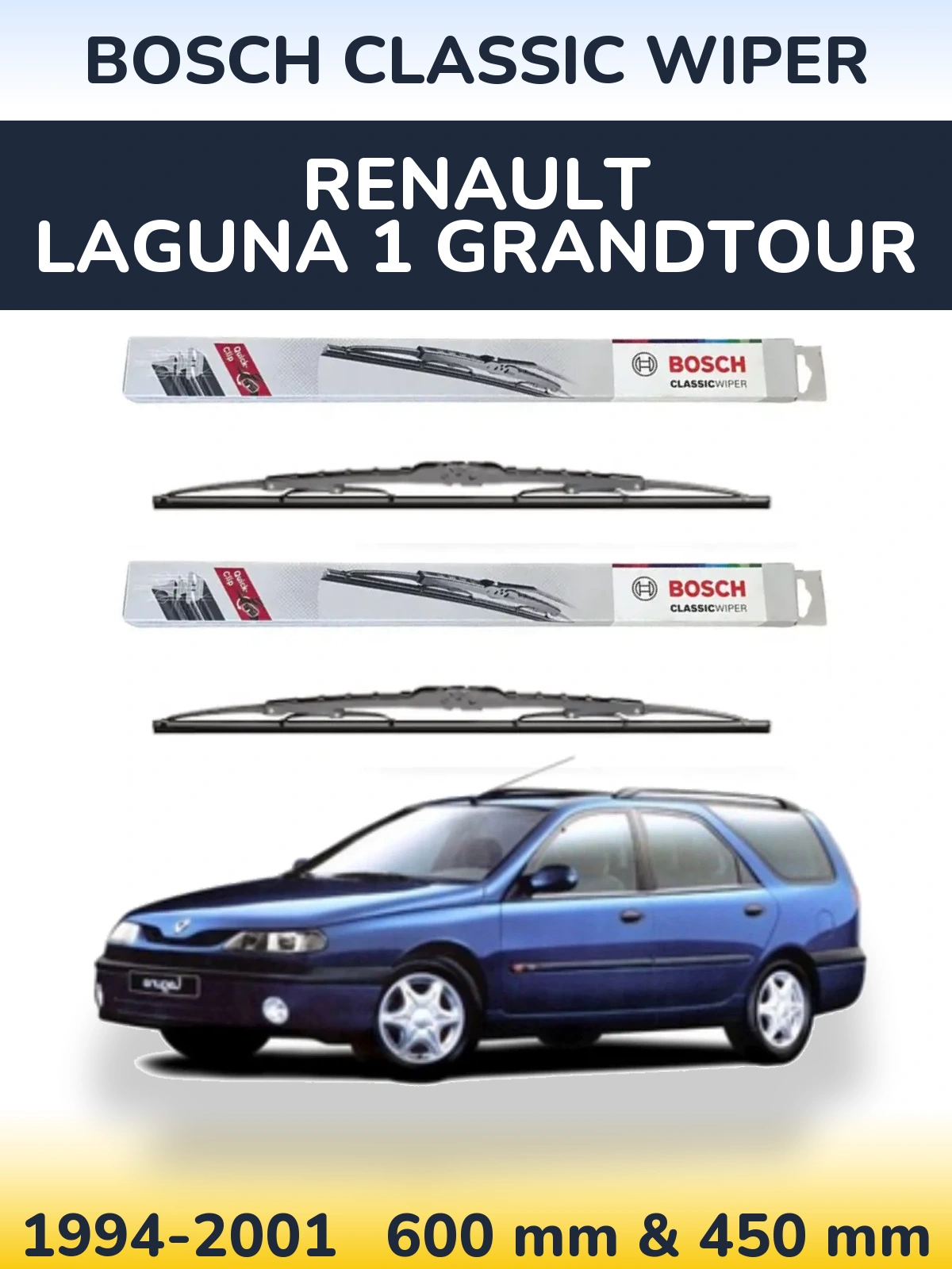 Komplet przednich wycieraczek BOSCH Classic Wiper 600 & 450 mm do Renault Laguna 1 Grandtour 1994-2001