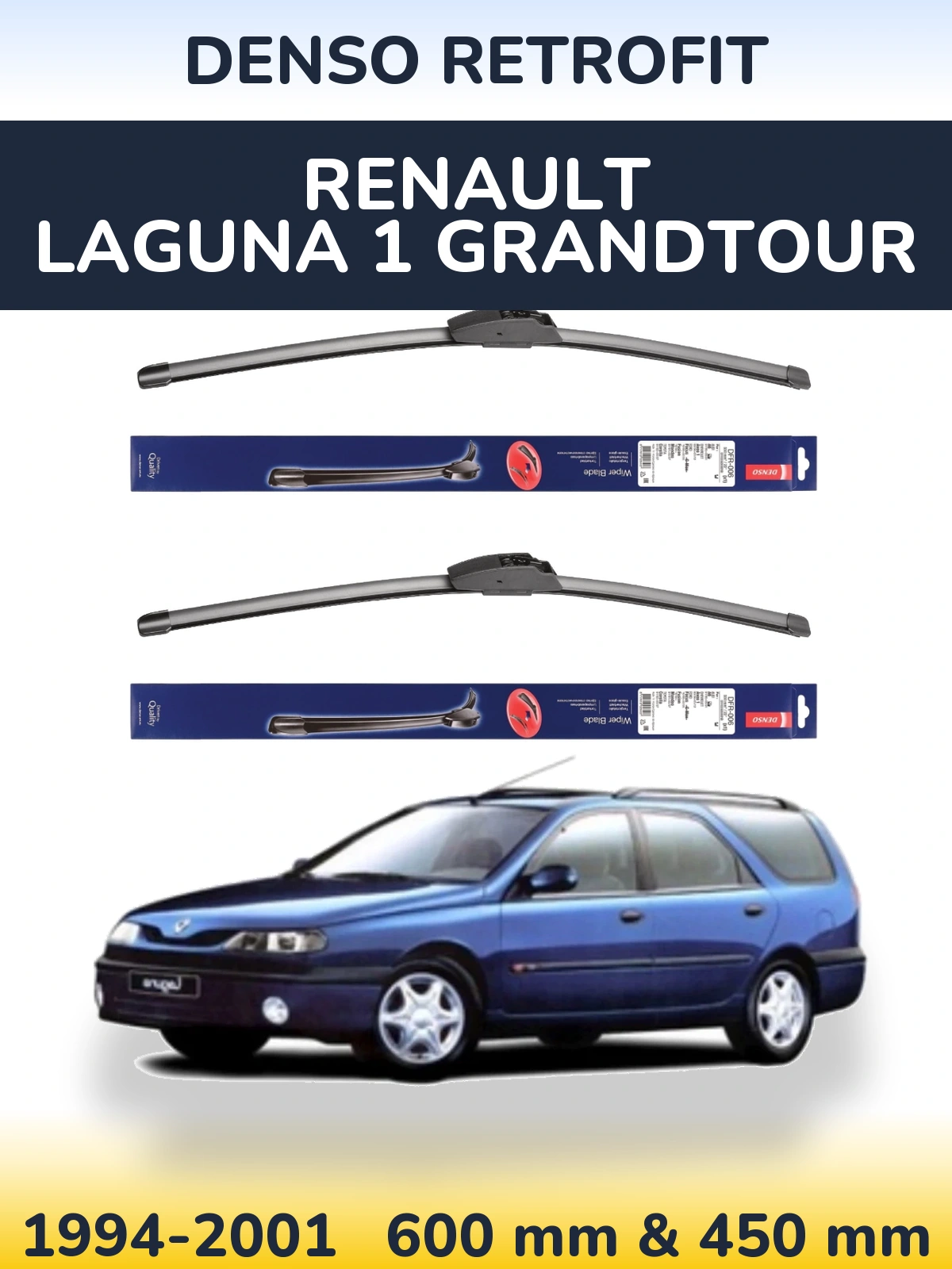Komplet przednich wycieraczek Denso Retrofit 600 & 450 mm do Renault Laguna 1 Grandtour 1994-2001