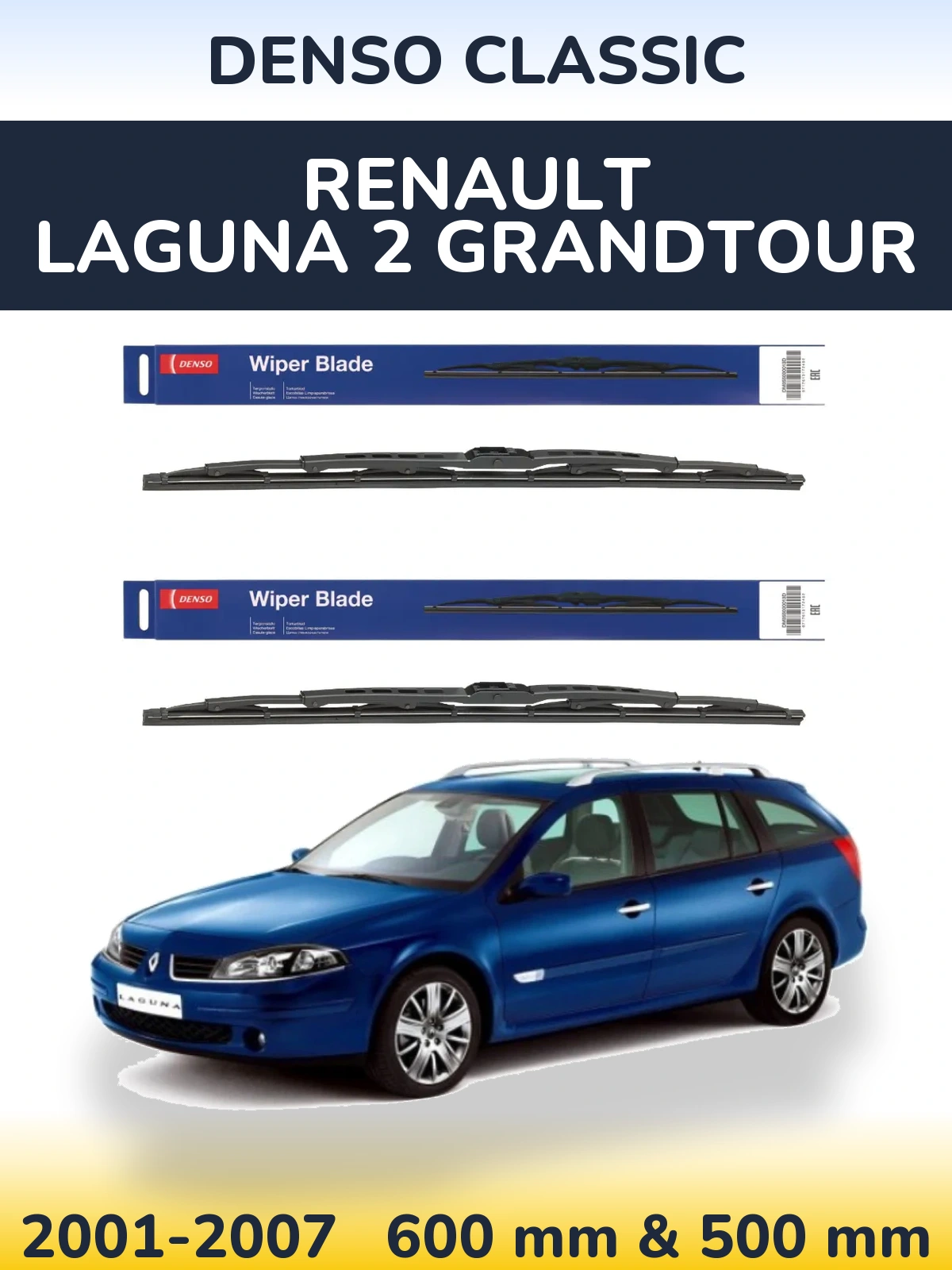 Komplet przednich wycieraczek Denso Classic 600 & 500 mm do Renault Laguna 2 Grandtour 2001-2007