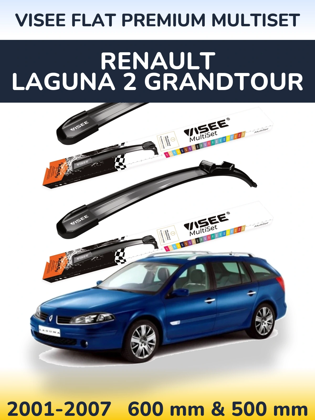 Komplet przednich wycieraczek VISEE FLAT PREMIUM MultiSet 600 & 500 mm do Renault Laguna 2 Grandtour 2001-2007