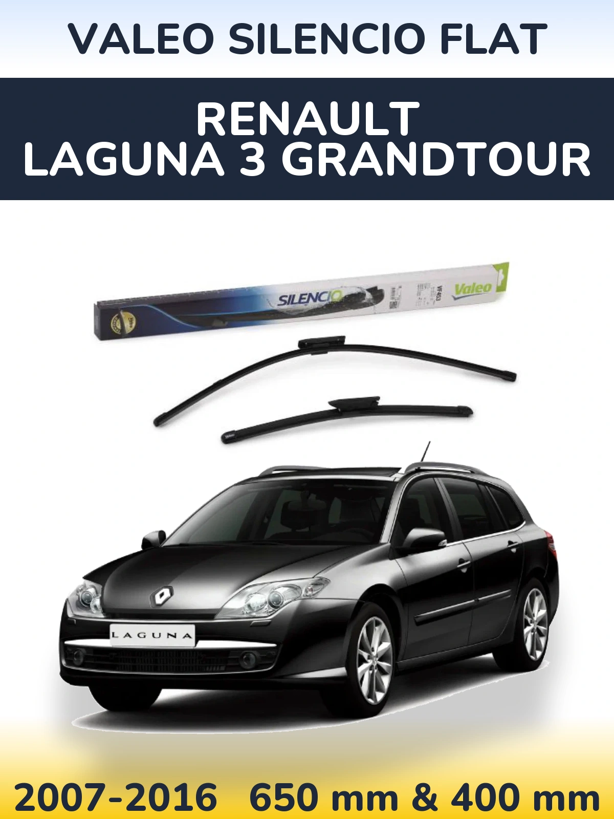 Komplet przednich wycieraczek Valeo Silencio Flat 650 & 400 mm do Renault Laguna 3 Grandtour 2007-2016