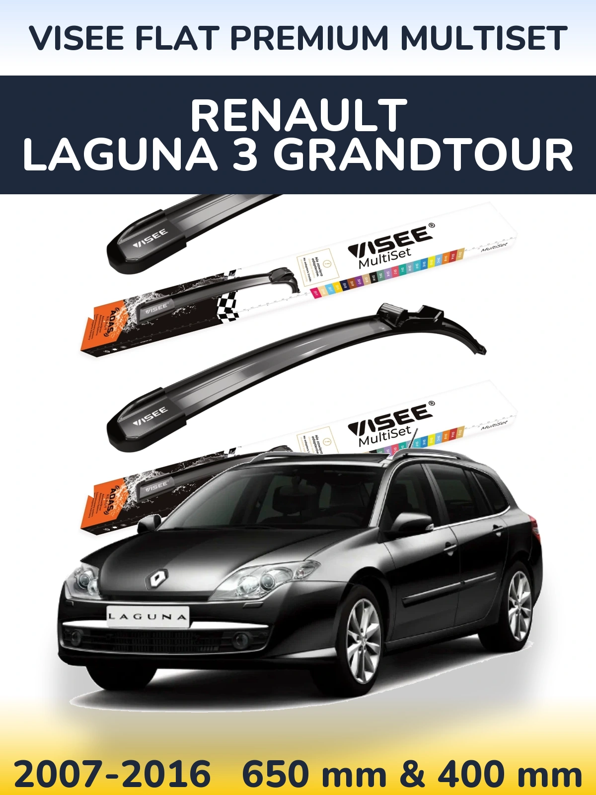 Komplet przednich wycieraczek VISEE FLAT PREMIUM MultiSet 650 & 400 mm do Renault Laguna 3 Grandtour 2007-2016