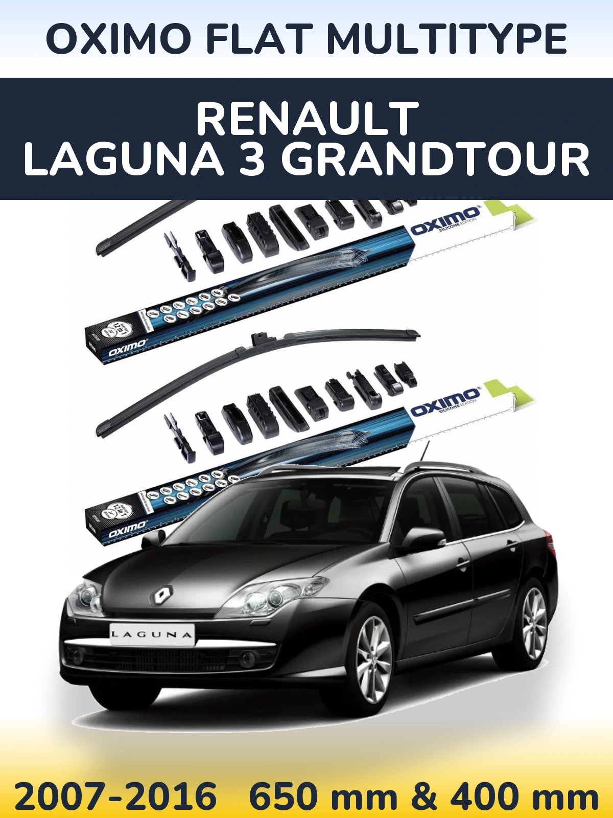 Komplet przednich wycieraczek Oximo Flat MultiType 650 & 400 mm do Renault Laguna 3 Grandtour 2007-2016