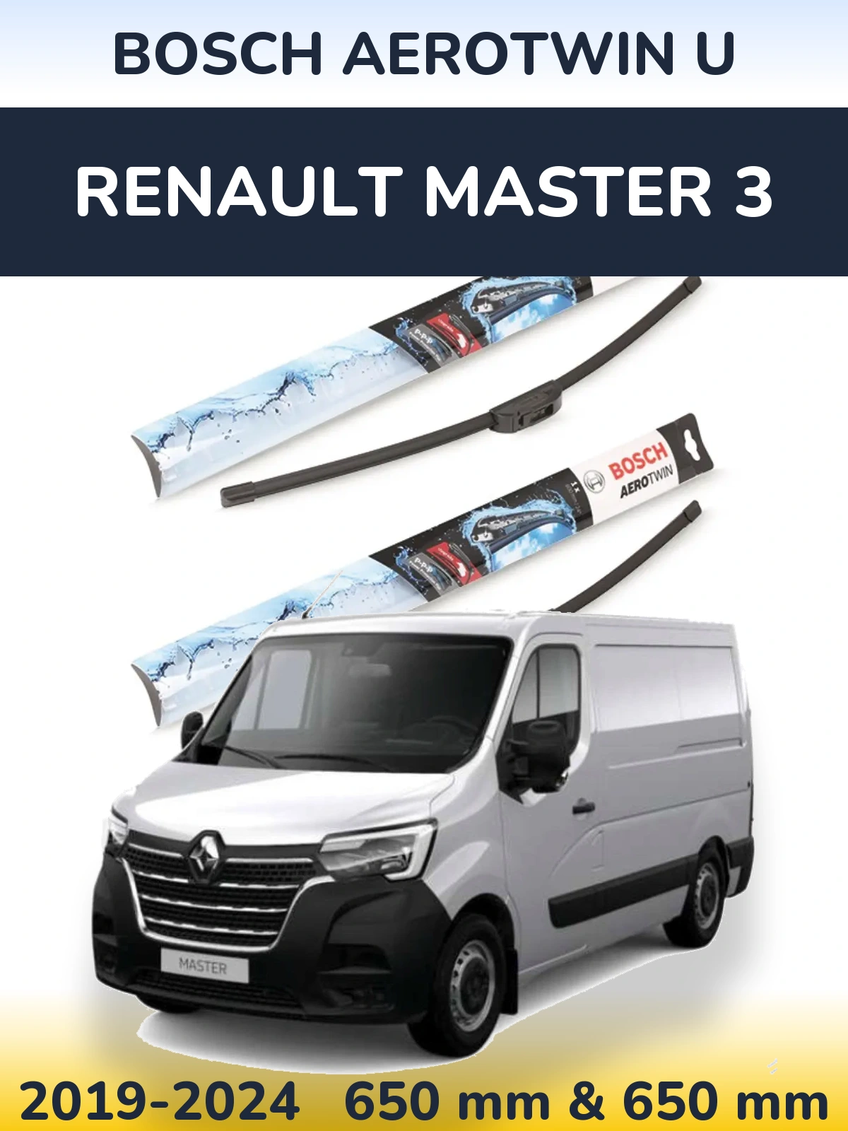 Front wiper blade set BOSCH AeroTwin U 650 & 650 mm for Renault Master 3 2019-2024