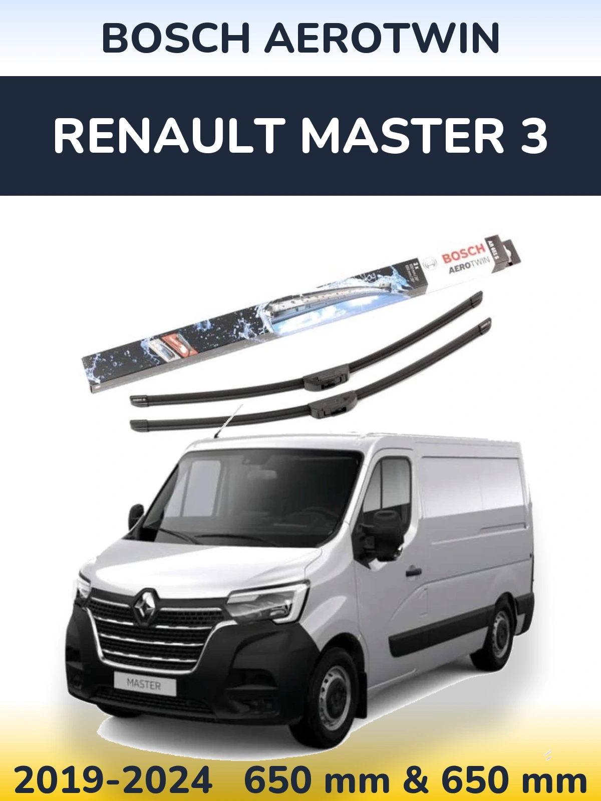 Front wiper blade set BOSCH AeroTwin 650 & 650 mm for Renault Master 3 2019-2024