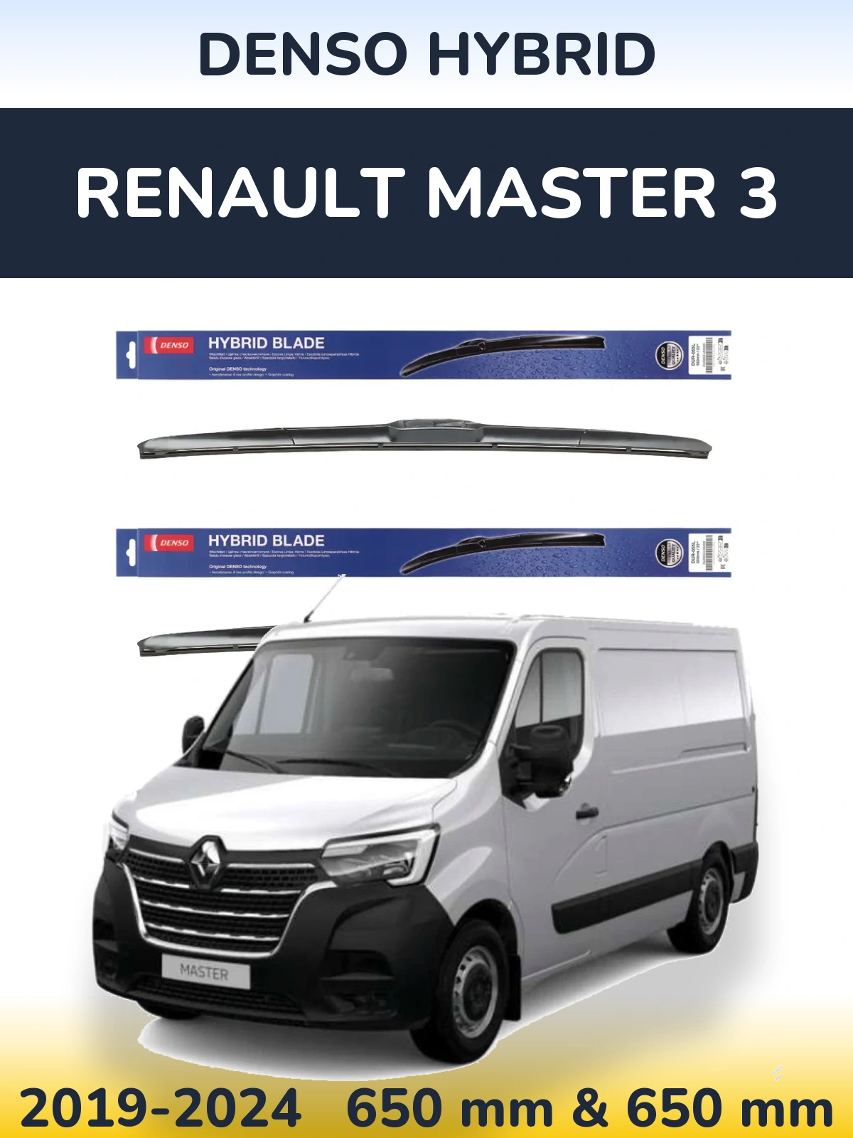 Front wiper blade set Denso Hybrid 650 & 650 mm for Renault Master 3 2019-2024