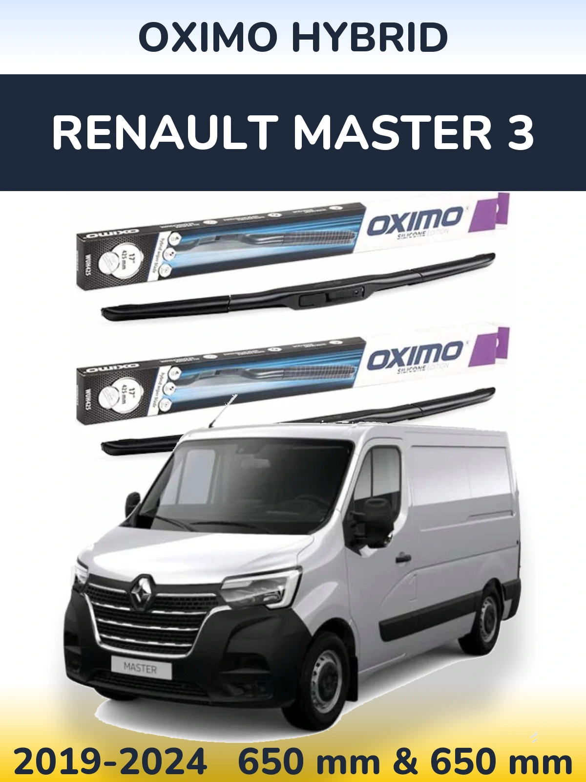 Комплект передних дворников Oximo Hybrid 650 & 650 мм для Renault Master 3 2019-2024