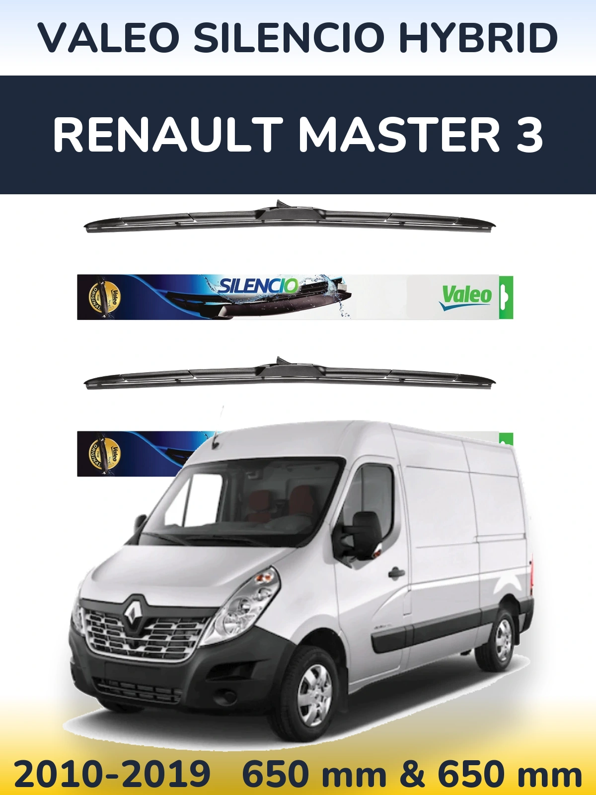 Komplet przednich wycieraczek Valeo Silencio Hybrid 650 & 650 mm do Renault Master 3 2010-2019