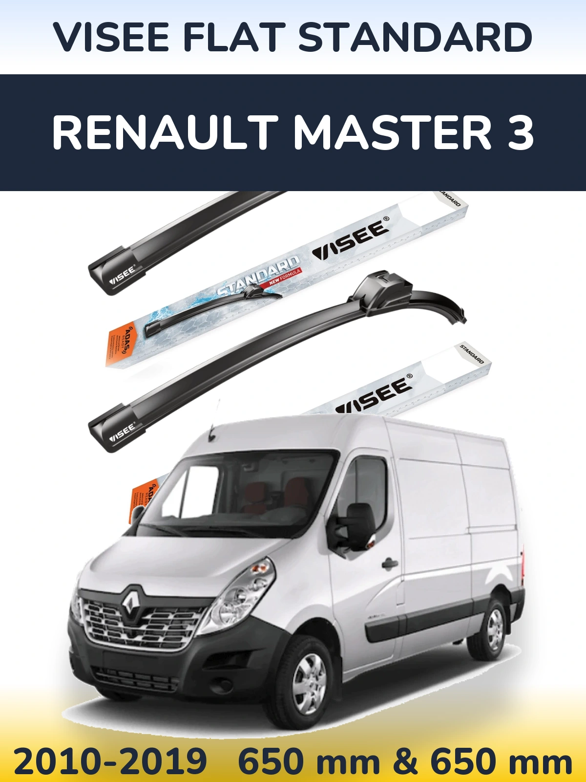 Front wiper blade set VISEE FLAT STANDARD 650 & 650 mm for Renault Master 3 2010-2019