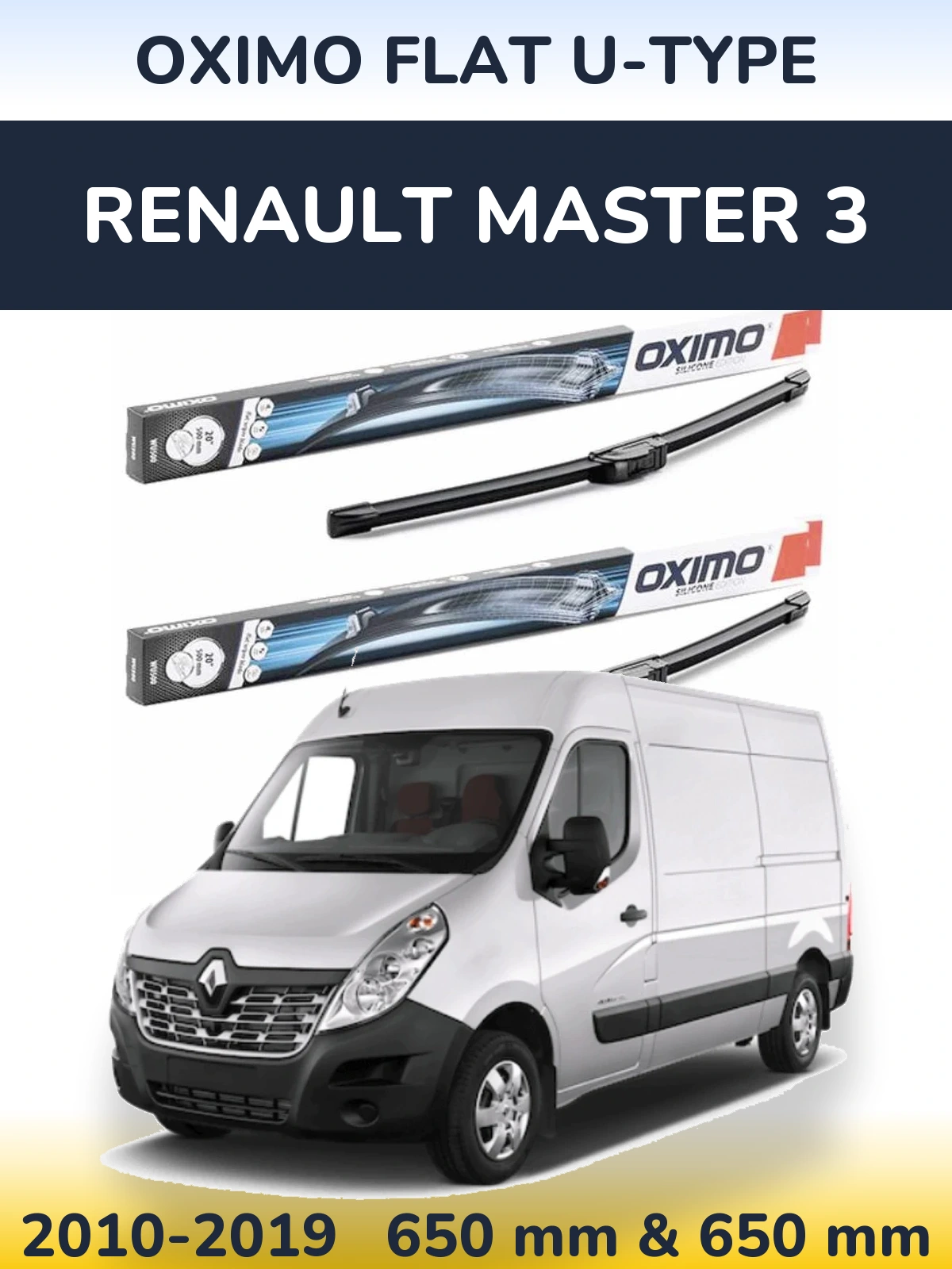 Комплект передних дворников Oximo Flat U-type 650 & 650 мм для Renault Master 3 2010-2019