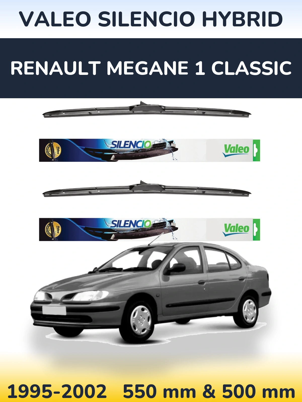 Komplet przednich wycieraczek Valeo Silencio Hybrid 550 & 500 mm do Renault Megane 1 Classic 1995-2002