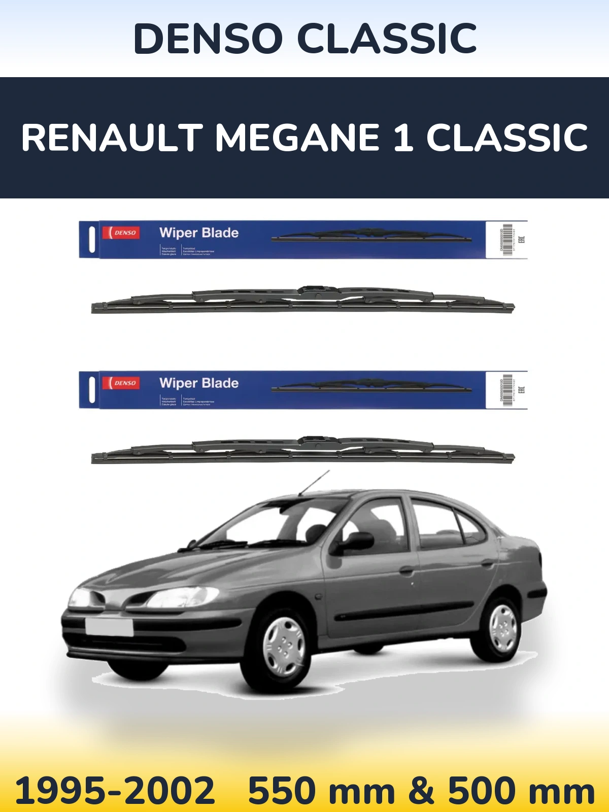 Front wiper blade set Denso Classic 550 & 500 mm for Renault Megane 1 Classic 1995-2002