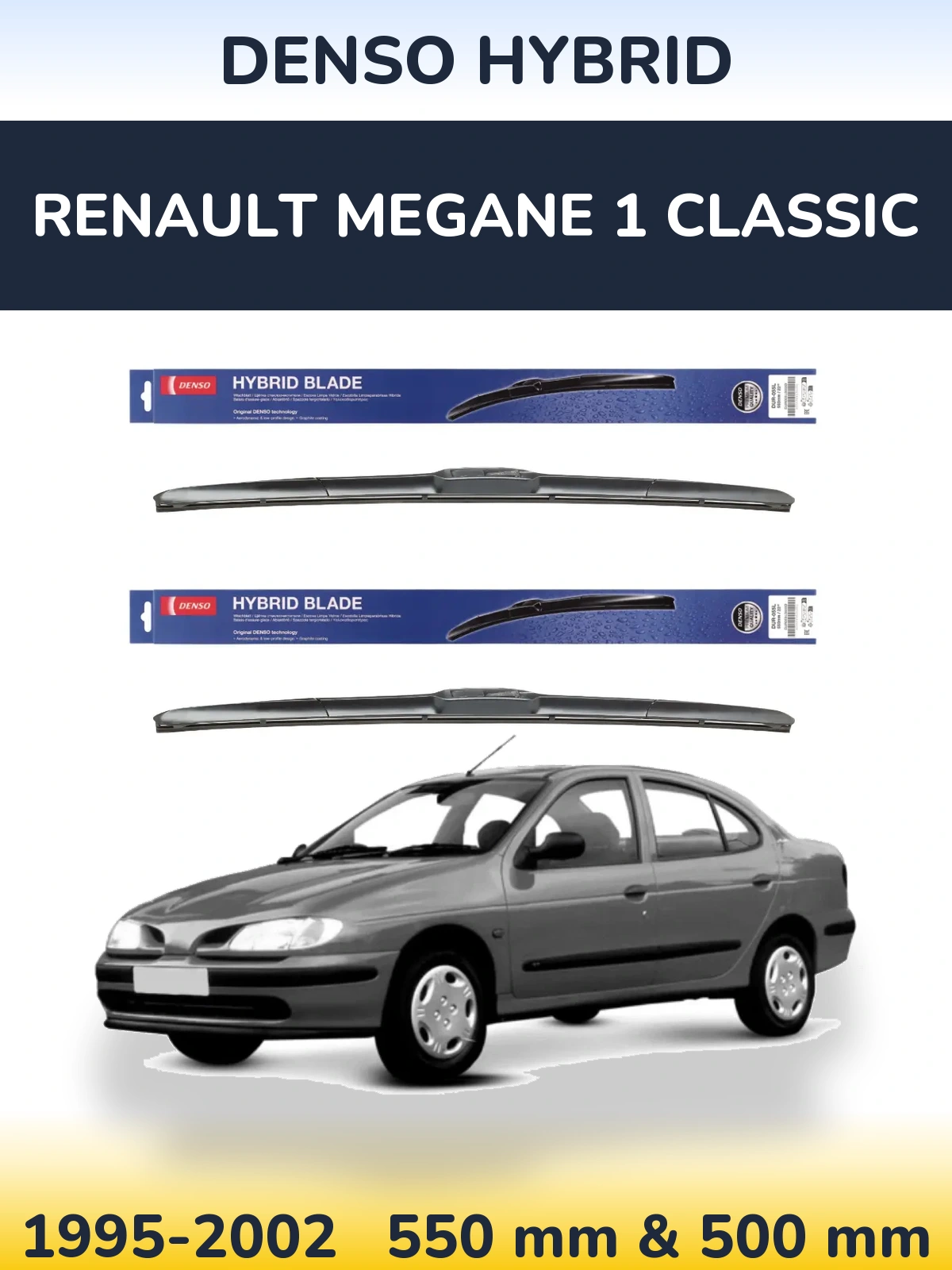 Komplet przednich wycieraczek Denso Hybrid 550 & 500 mm do Renault Megane 1 Classic 1995-2002