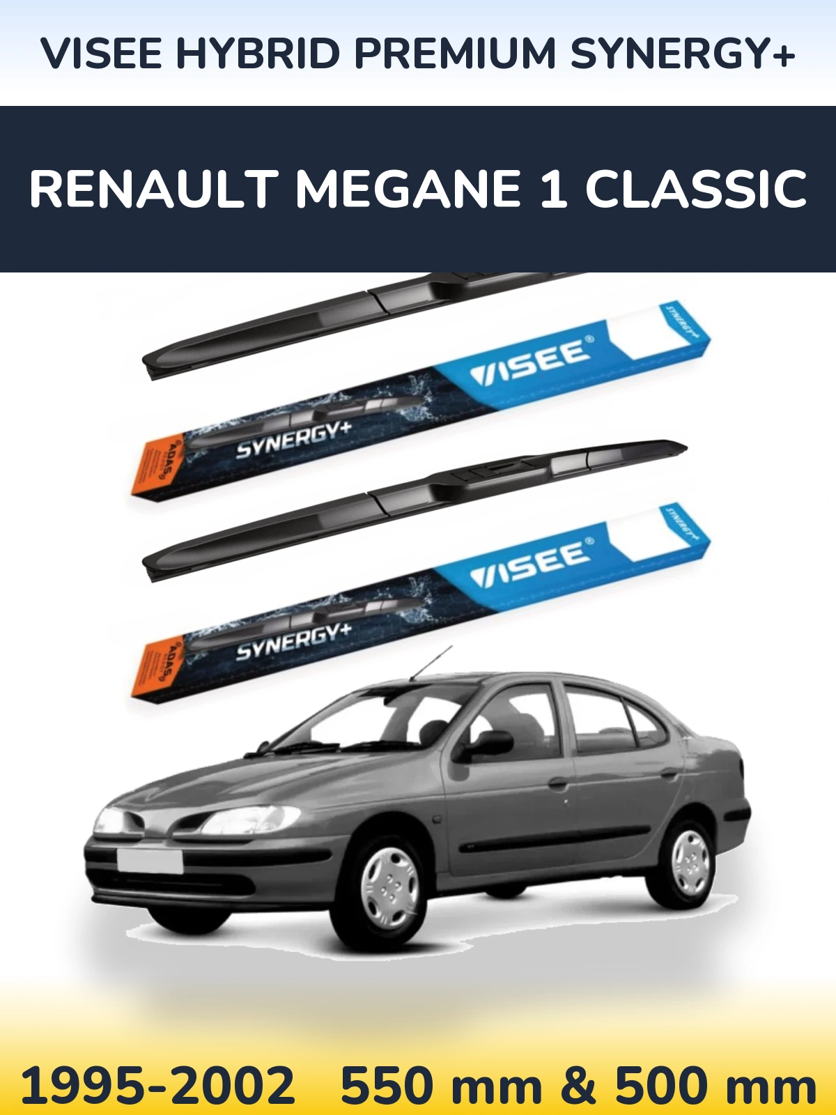Комплект передних дворников VISEE HYBRID PREMIUM SYNERGY+ 550 & 500 мм для Renault Megane 1 Classic 1995-2002
