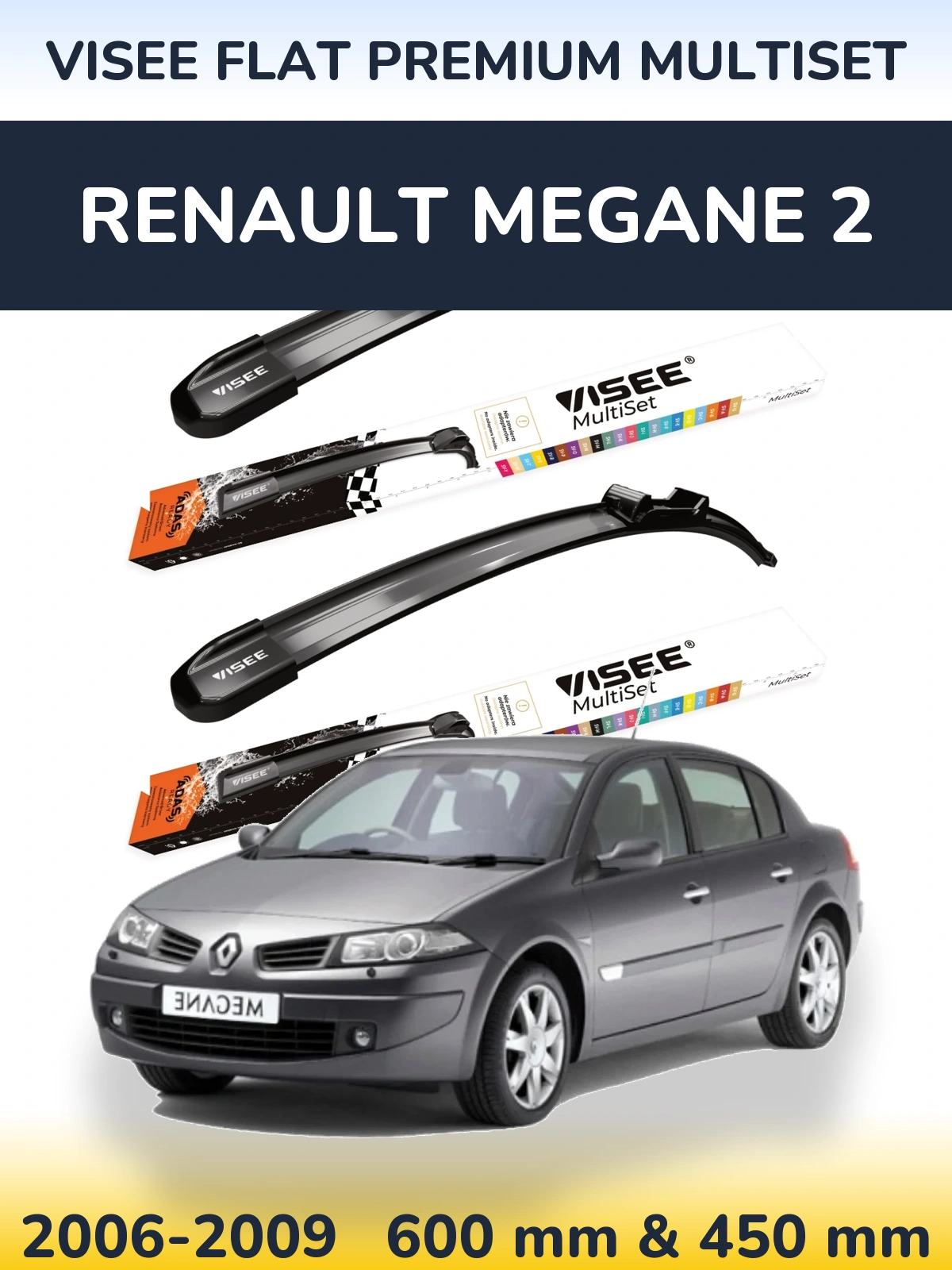 Komplet przednich wycieraczek VISEE FLAT PREMIUM MultiSet 600 & 450 mm do Renault Megane 2 2006-2009