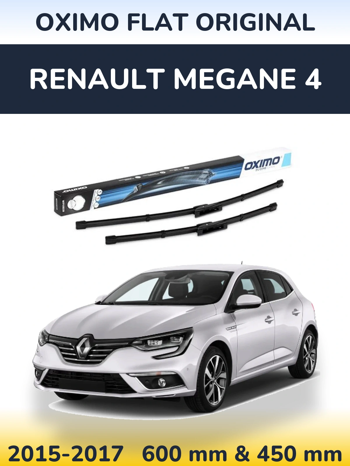 Комплект передних дворников Oximo Flat Original 600 & 450 мм для Renault Megane 4 2015-2017