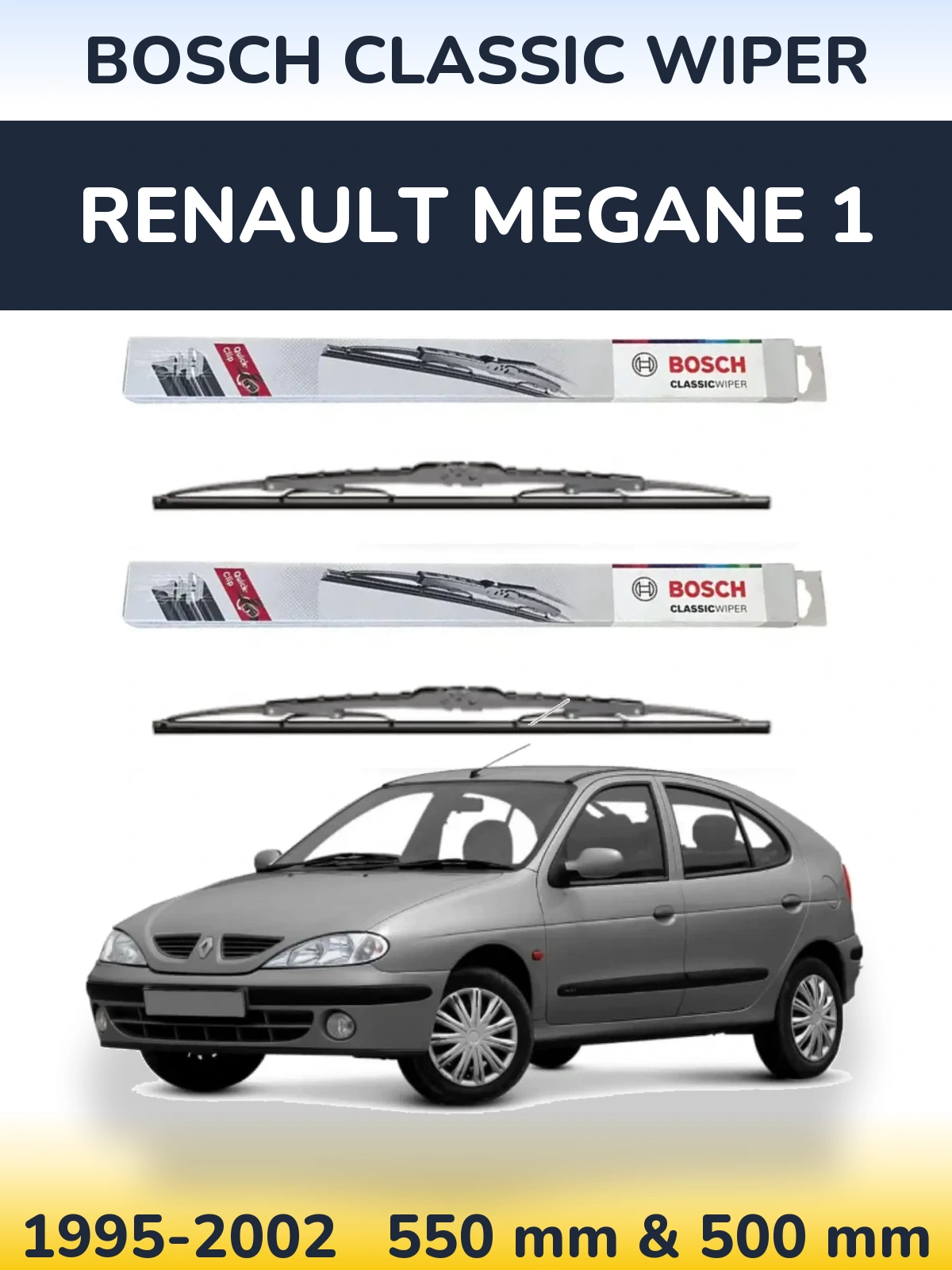 Комплект передних дворников BOSCH Classic Wiper 550 & 500 мм для Renault Megane 1 1995-2002