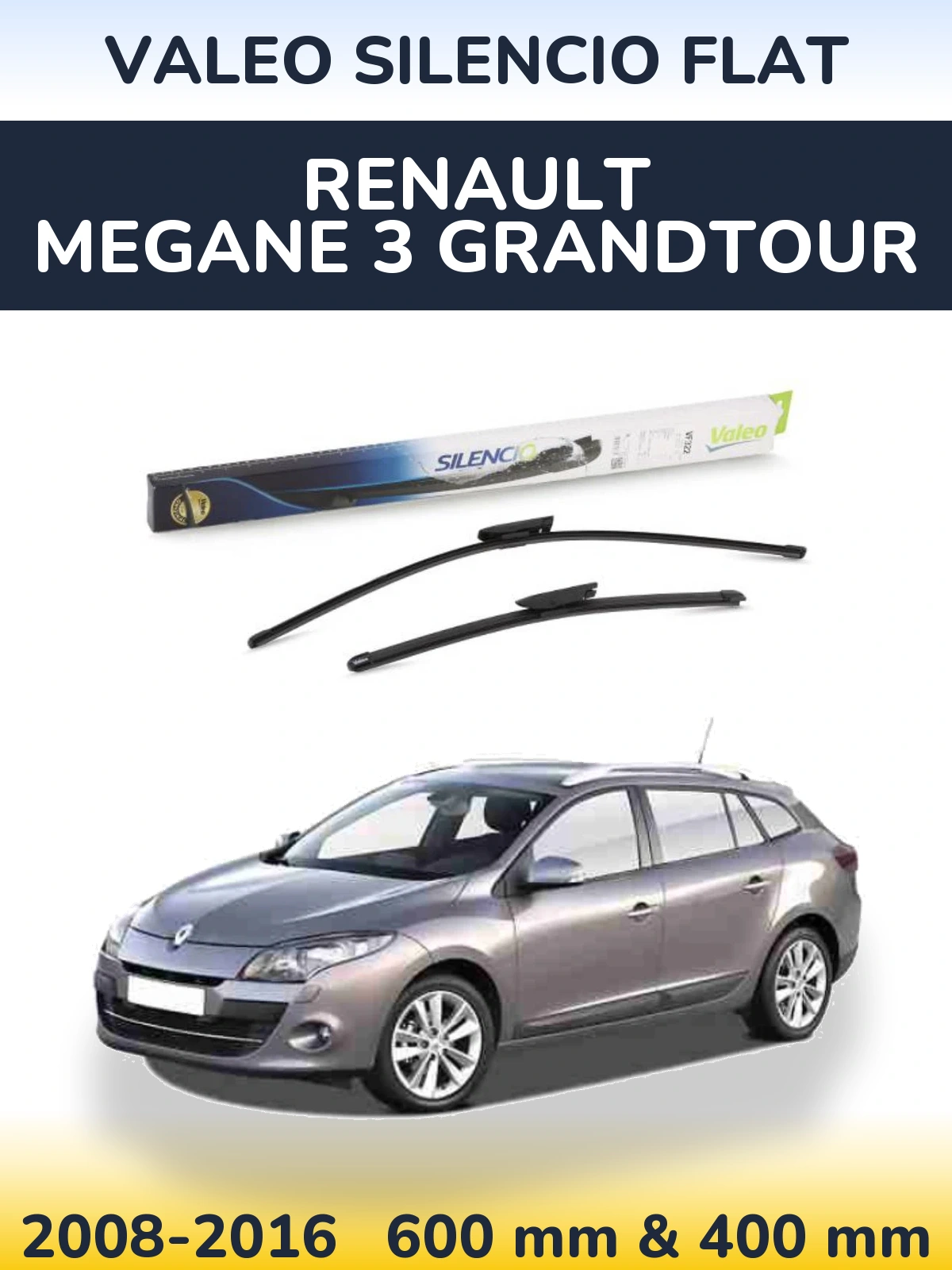 Komplet przednich wycieraczek Valeo Silencio Flat 600 & 400 mm do Renault Megane 3 Grandtour 2008-2016