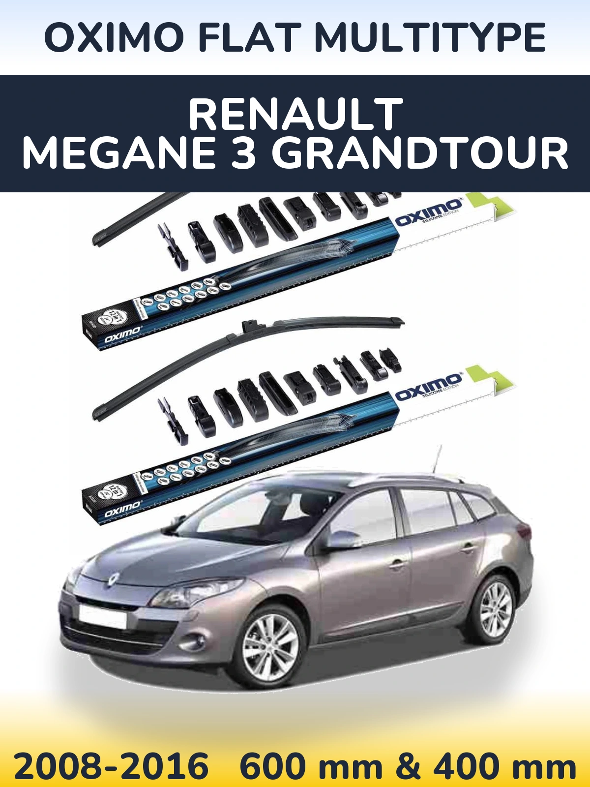 Комплект передних дворников Oximo Flat MultiТипe 600 & 400 мм для Renault Megane 3 Grandtour 2008-2016