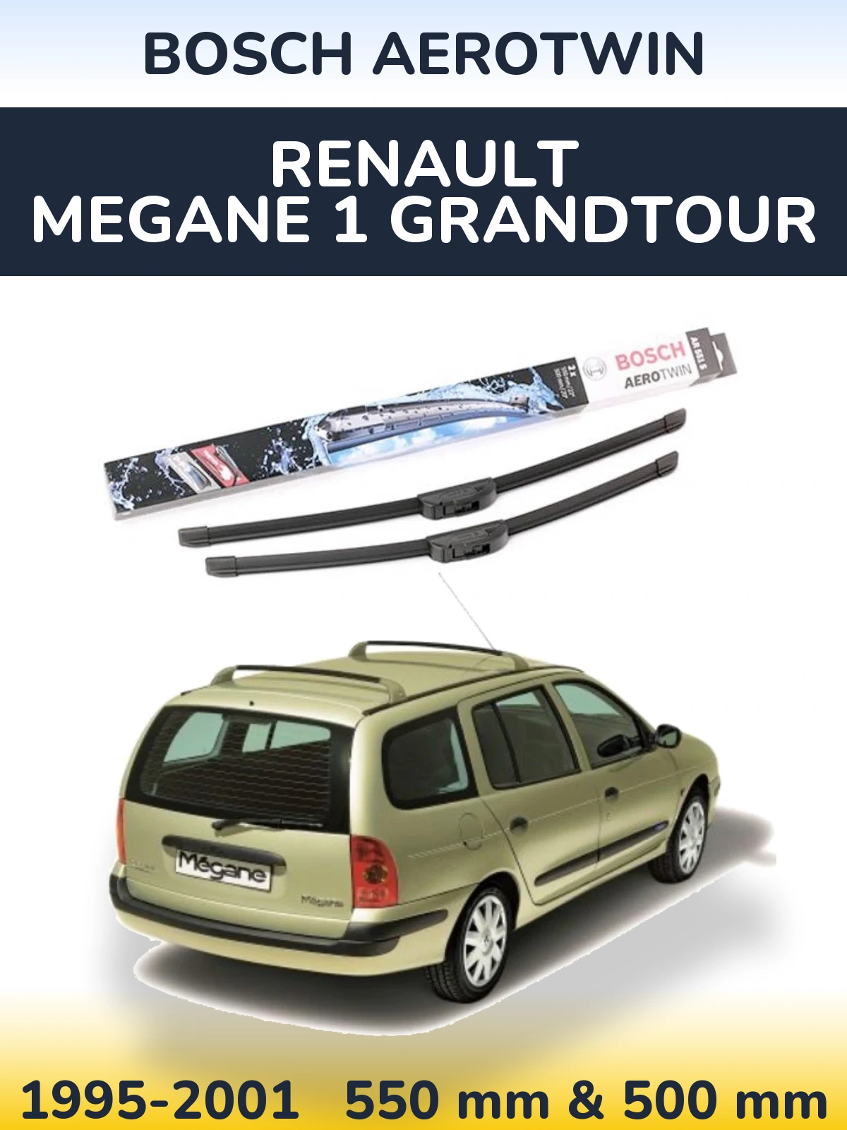 Komplet przednich wycieraczek BOSCH AeroTwin 550 & 500 mm do Renault Megane 1 Grandtour 1995-2001