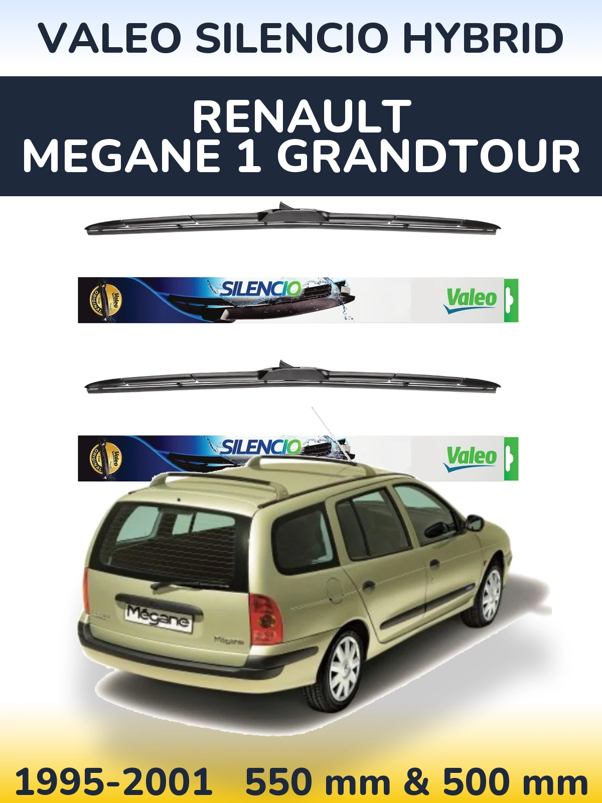 Komplet przednich wycieraczek Valeo Silencio Hybrid 550 & 500 mm do Renault Megane 1 Grandtour 1995-2001