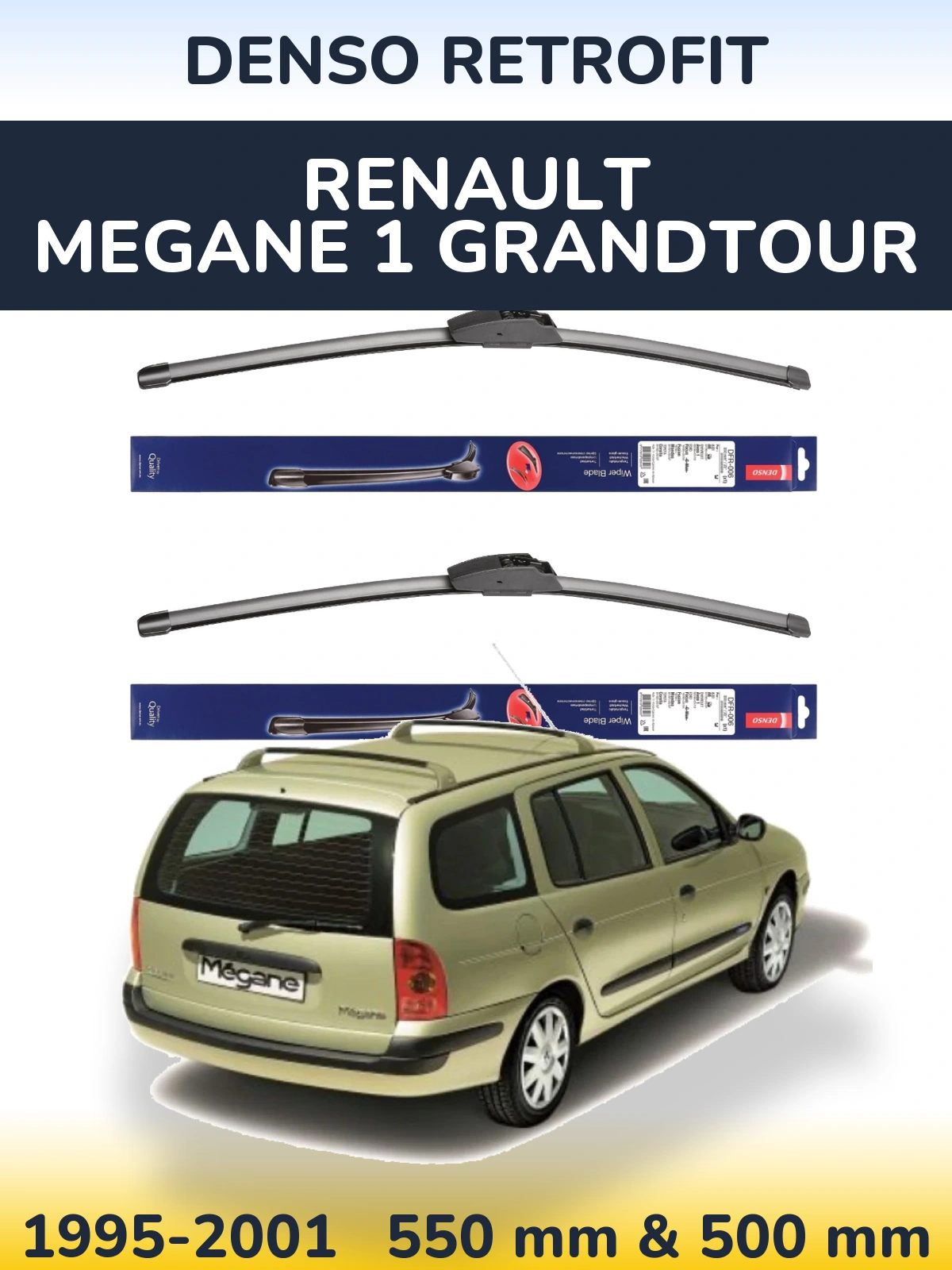 Komplet przednich wycieraczek Denso Retrofit 550 & 500 mm do Renault Megane 1 Grandtour 1995-2001