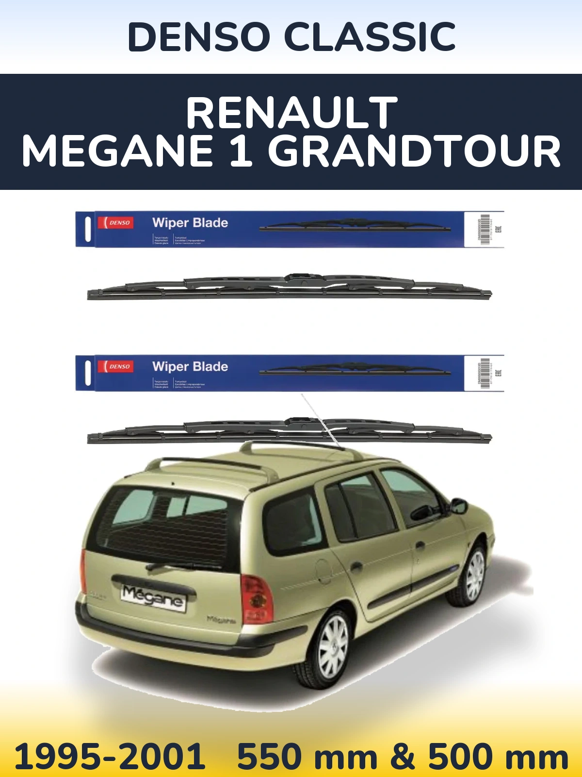 Komplet przednich wycieraczek Denso Classic 550 & 500 mm do Renault Megane 1 Grandtour 1995-2001