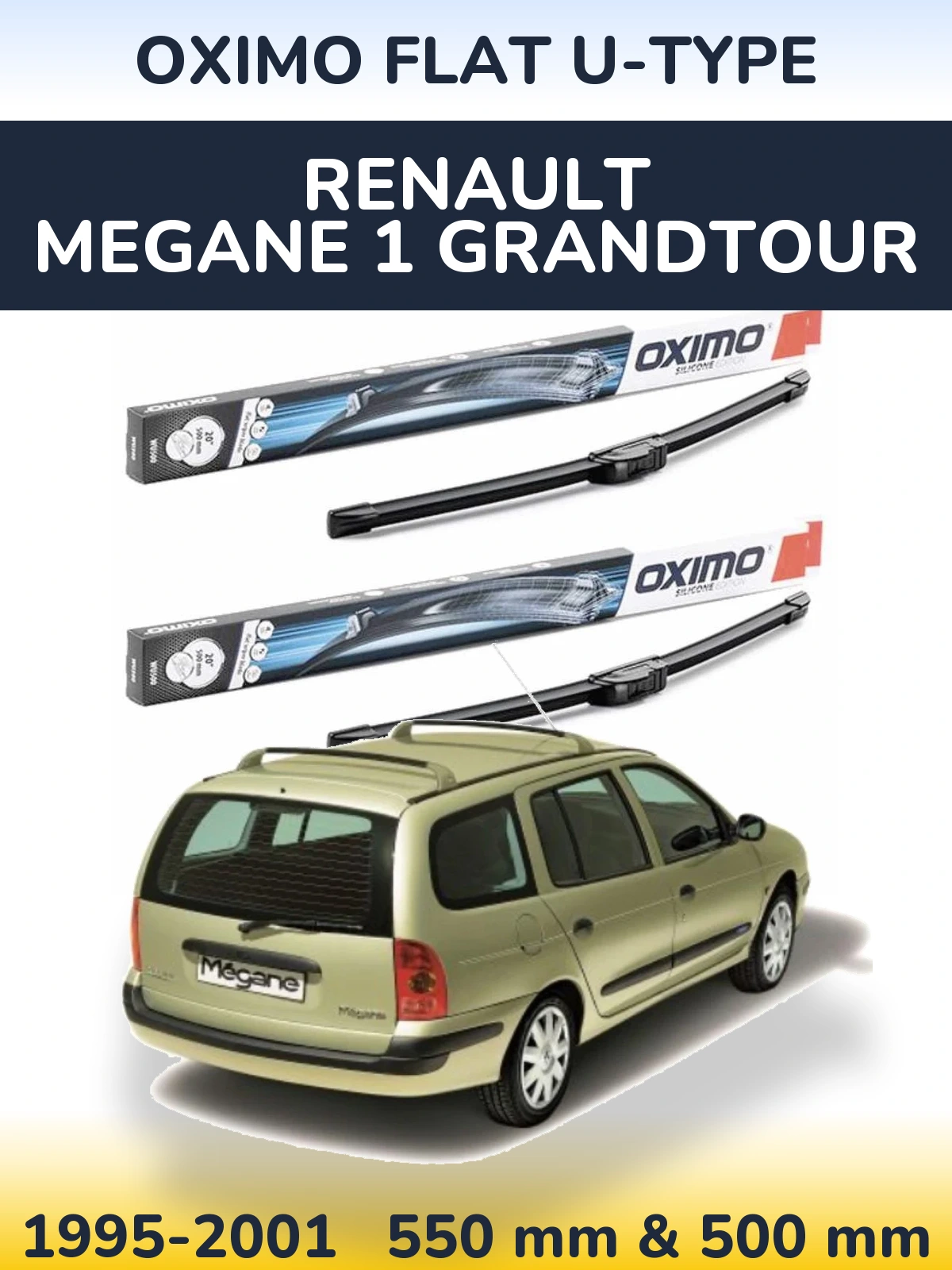 Komplet przednich wycieraczek Oximo Flat U-type 550 & 500 mm do Renault Megane 1 Grandtour 1995-2001