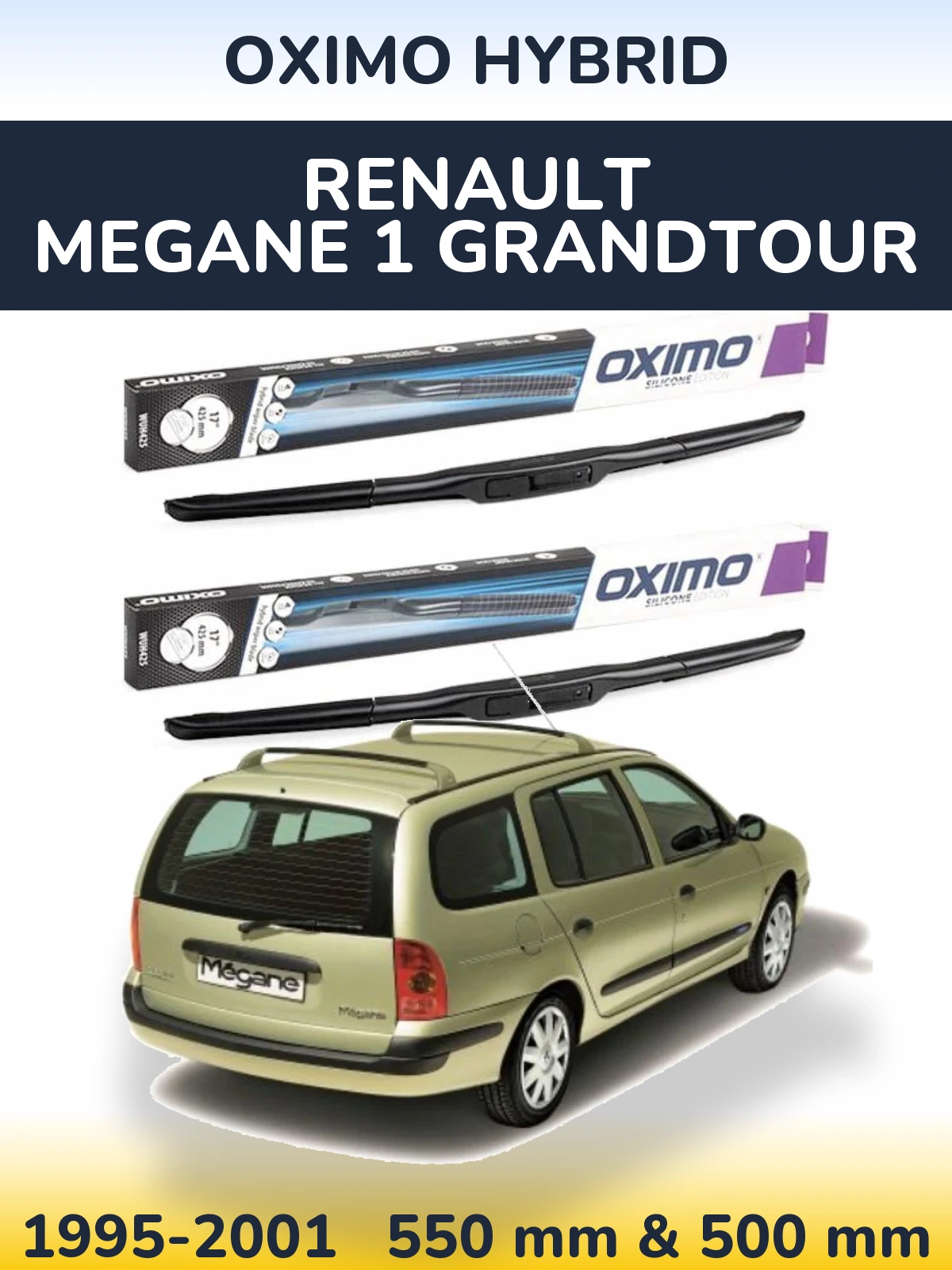 Komplet przednich wycieraczek Oximo Hybrid 550 & 500 mm do Renault Megane 1 Grandtour 1995-2001