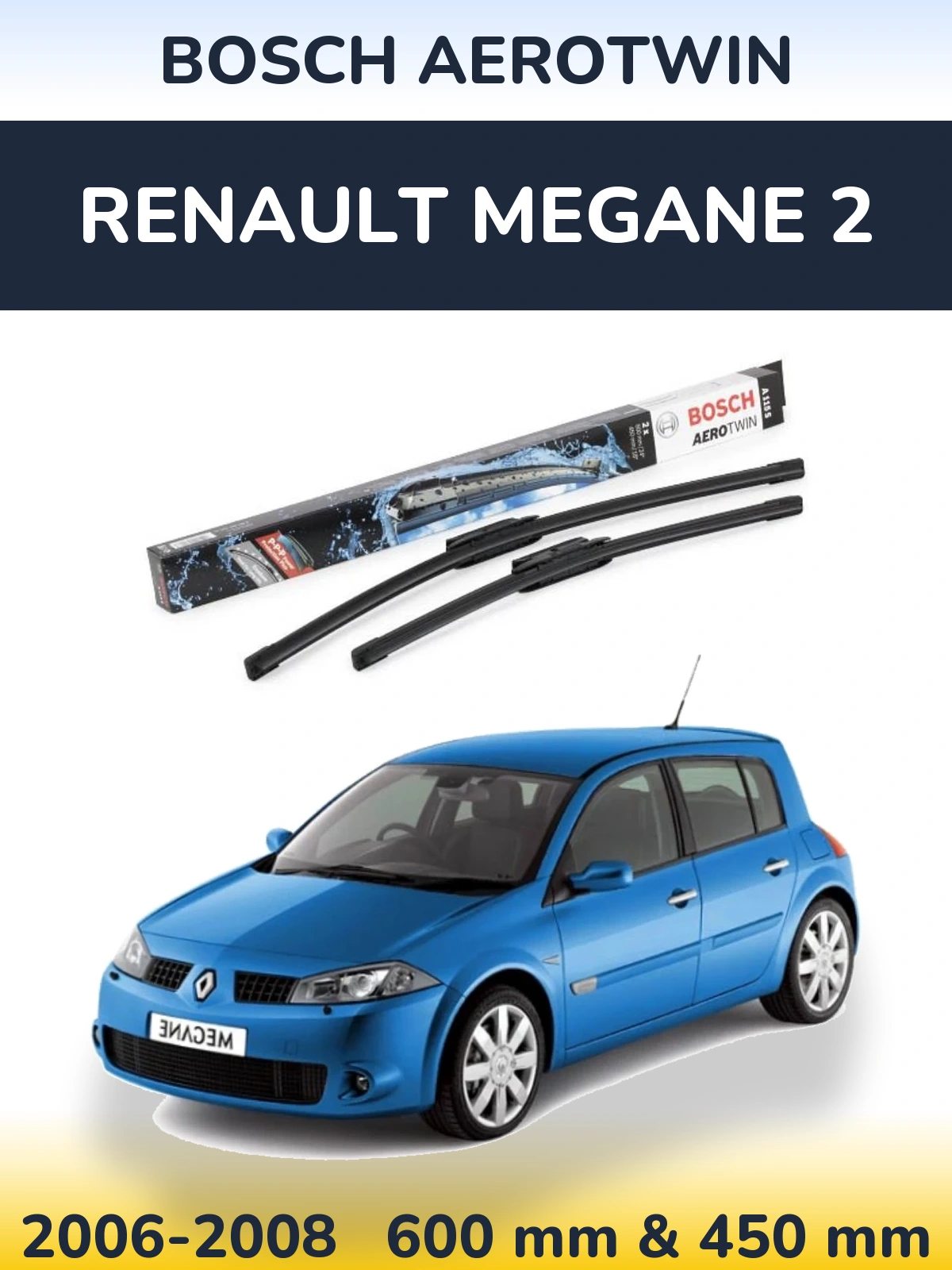 Комплект передних дворников BOSCH AeroTwin 600 & 450 мм для Renault Megane 2 2006-2008