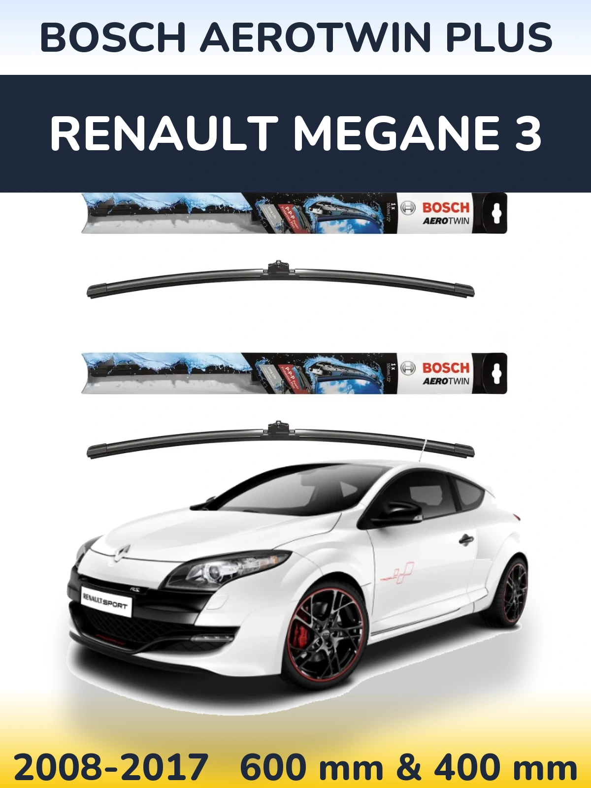 Komplet przednich wycieraczek BOSCH AeroTwin Plus 600 & 400 mm do Renault Megane 3 2008-2017