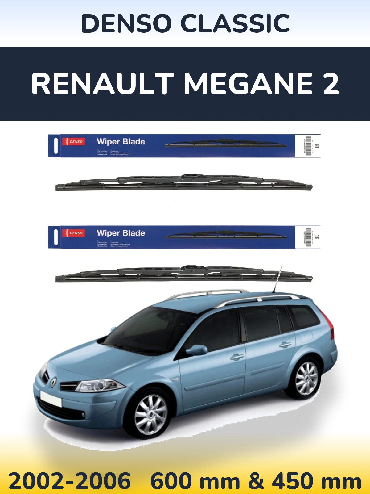 Komplet przednich wycieraczek Denso Classic 600 & 450 mm do Renault Megane 2 Grandtour 2002-2006