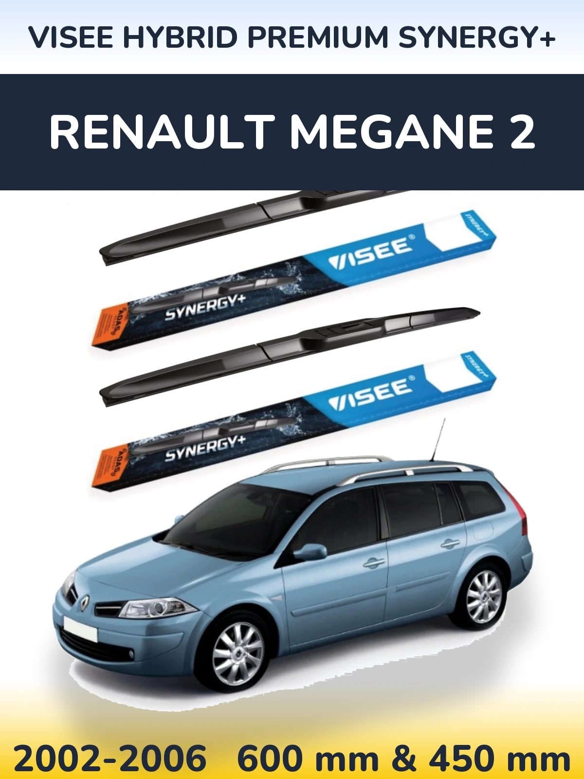 Комплект передних дворников VISEE HYBRID PREMIUM SYNERGY+ 600 & 450 мм для Renault Megane 2 2002-2006