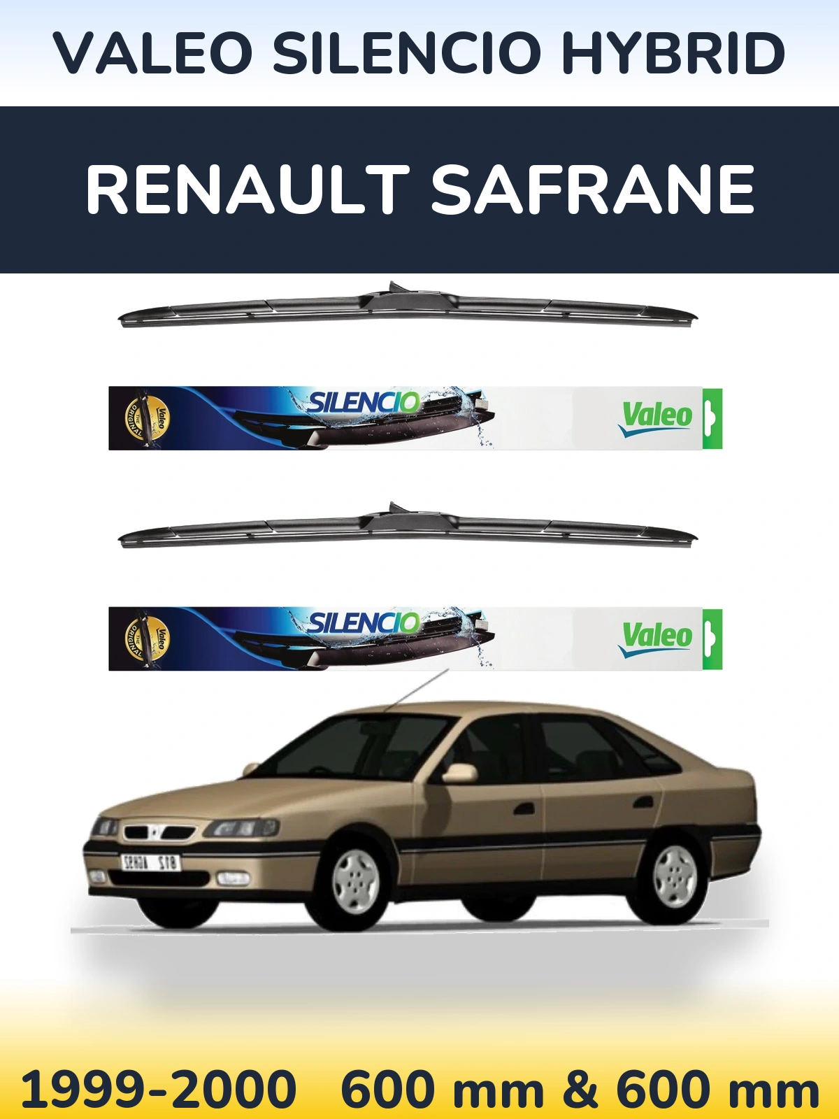 Komplet przednich wycieraczek Valeo Silencio Hybrid 600 & 600 mm do Renault Safrane 1999-2000