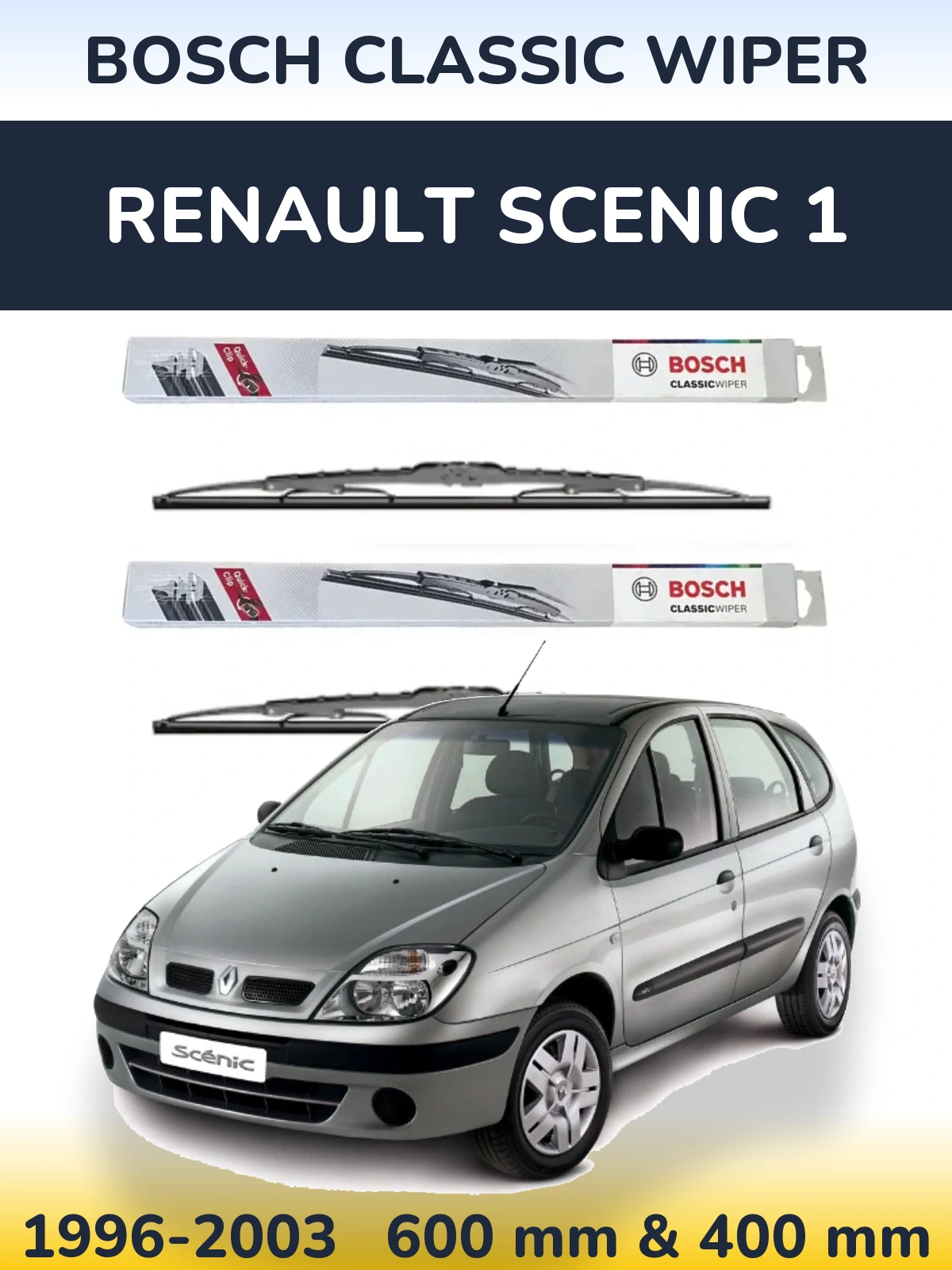 Komplet przednich wycieraczek BOSCH Classic Wiper 600 & 400 mm do Renault Scenic 1 1996-2003