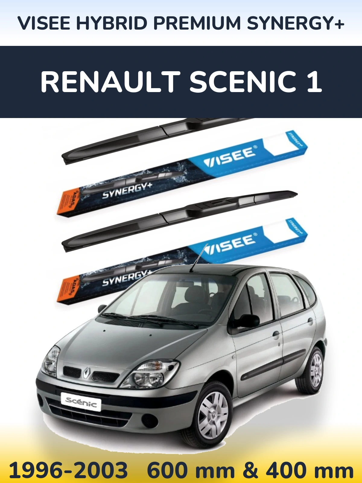 Komplet przednich wycieraczek VISEE HYBRID PREMIUM SYNERGY+ 600 & 400 mm do Renault Scenic 1 1996-2003