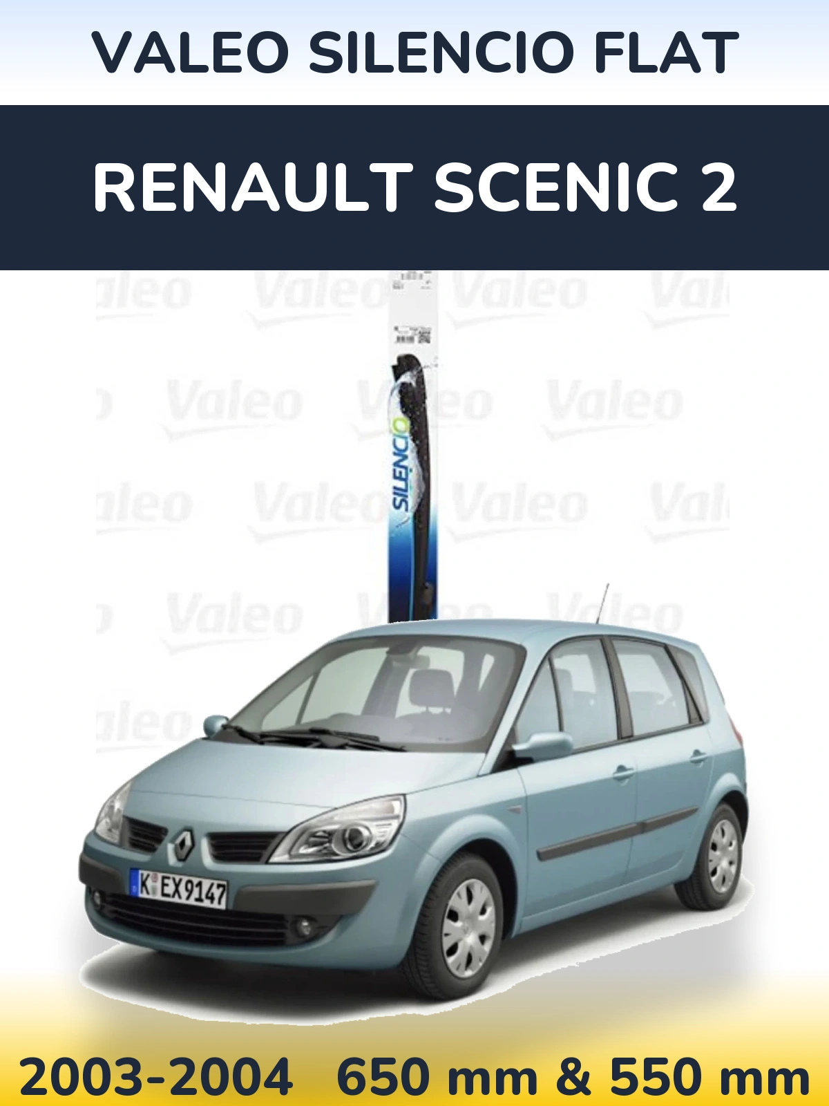 Комплект передних дворников Valeo Silencio Flat 650 & 550 мм для Renault Scenic 2 2003-2004