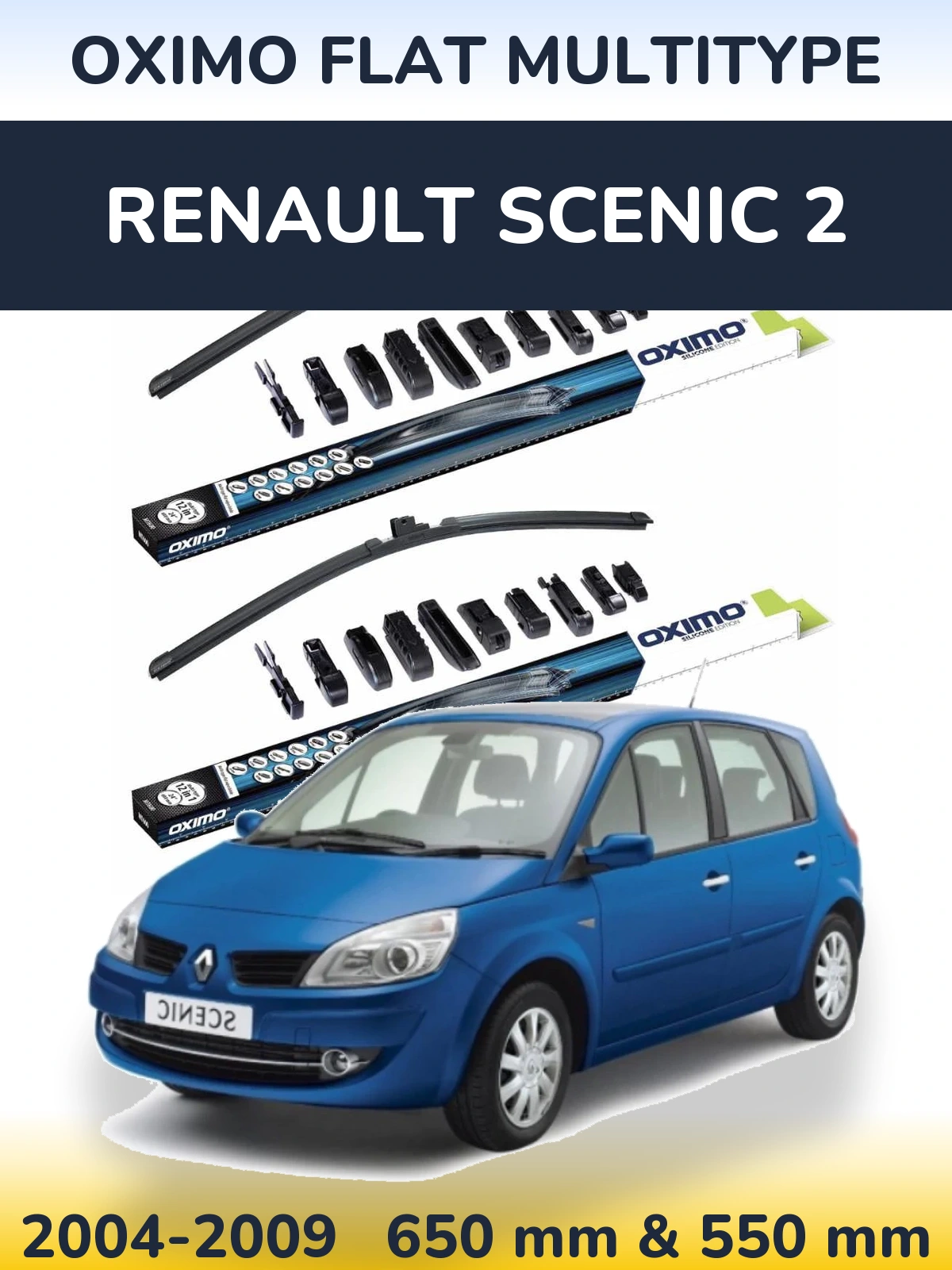 Komplet przednich wycieraczek Oximo Flat MultiType 650 & 550 mm do Renault Scenic 2 2004-2009