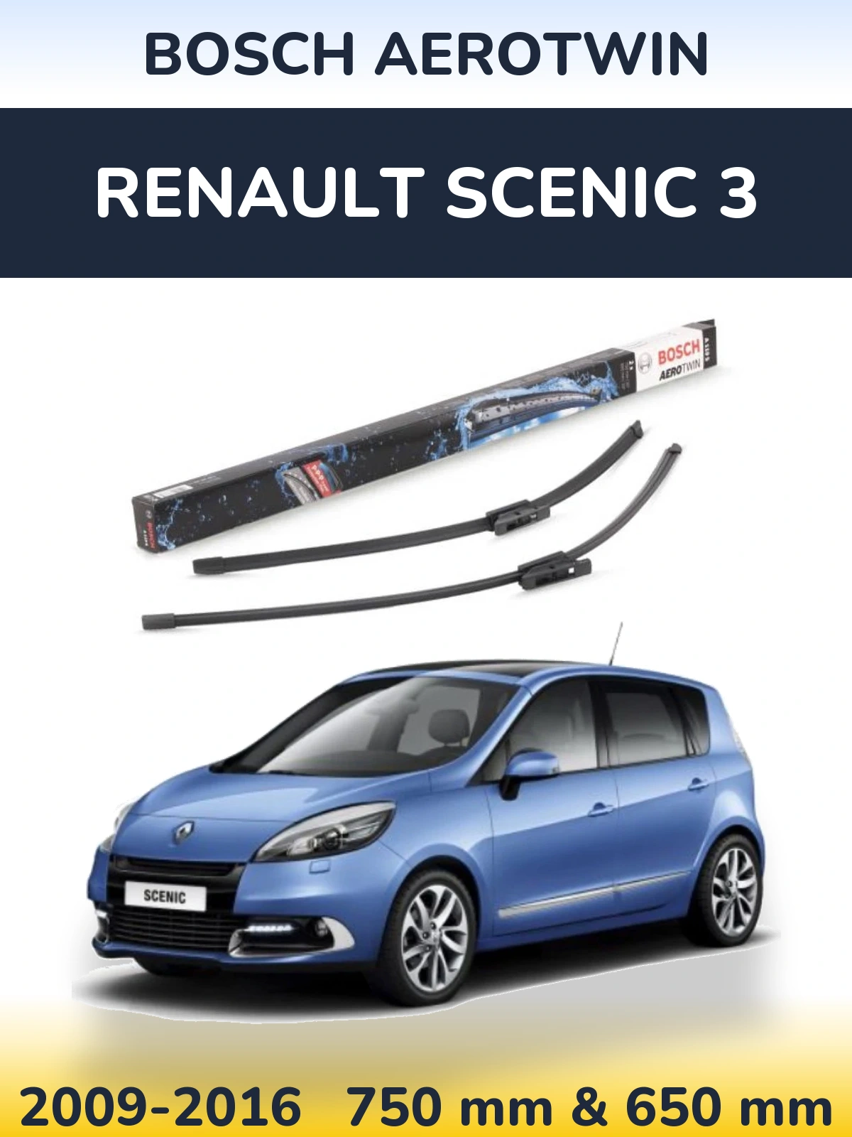 Komplet przednich wycieraczek BOSCH AeroTwin 750 & 650 mm do Renault Scenic 3 2009-2016